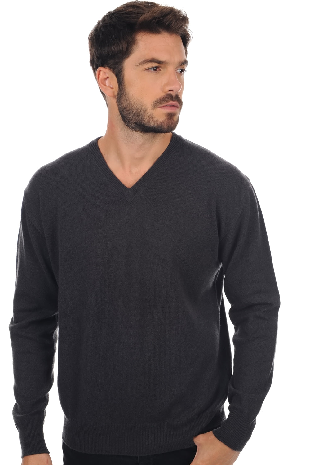 Maglione in cashmere, 100% Cashmere, uomo, scollo a V, taglio dritto, maniche lunghe, normale / 2 e 4 fili, maglia normale, Mahogany