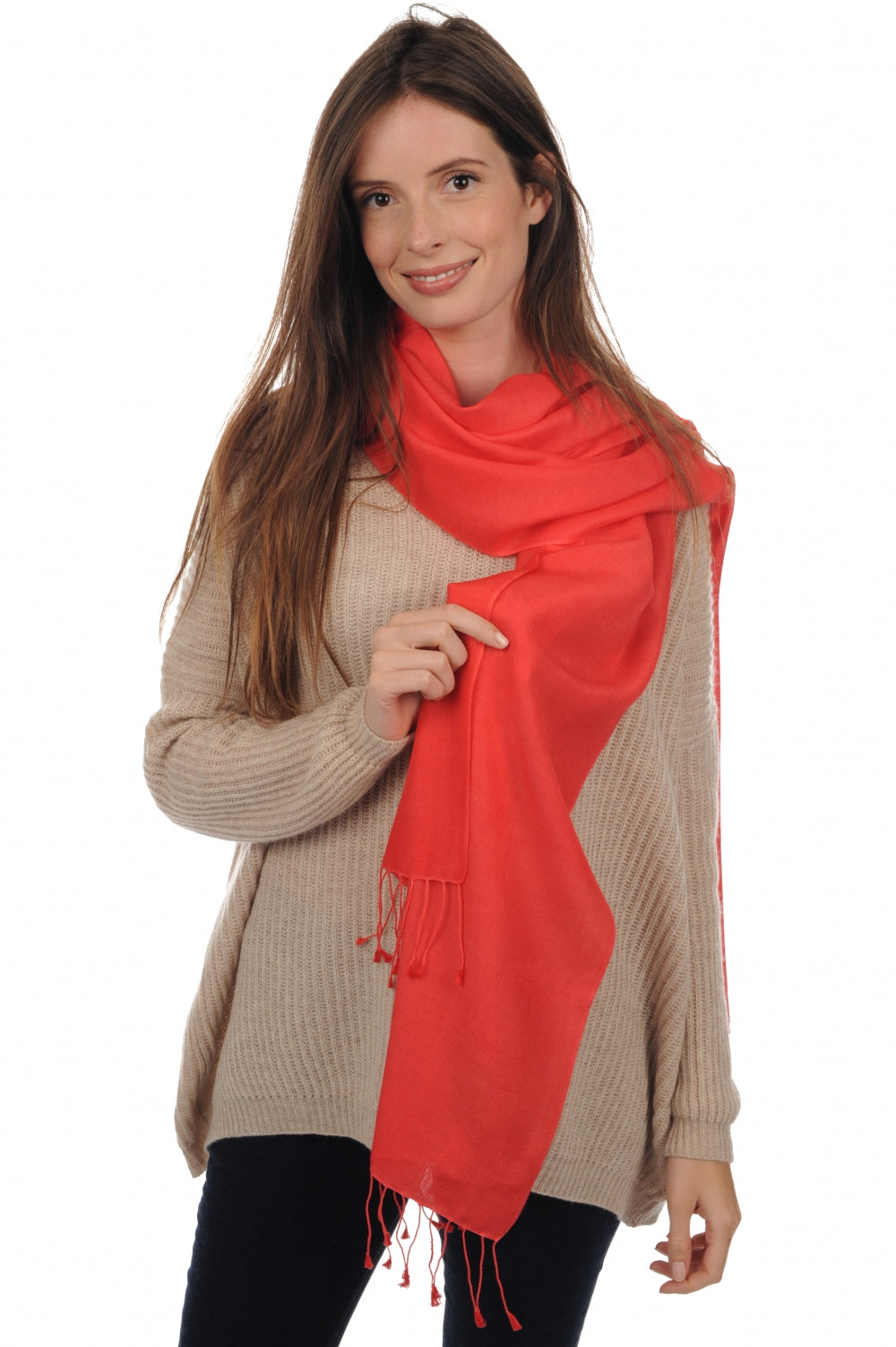 Platine in cashmere e seta misto - corallo luminoso - Mahogany
