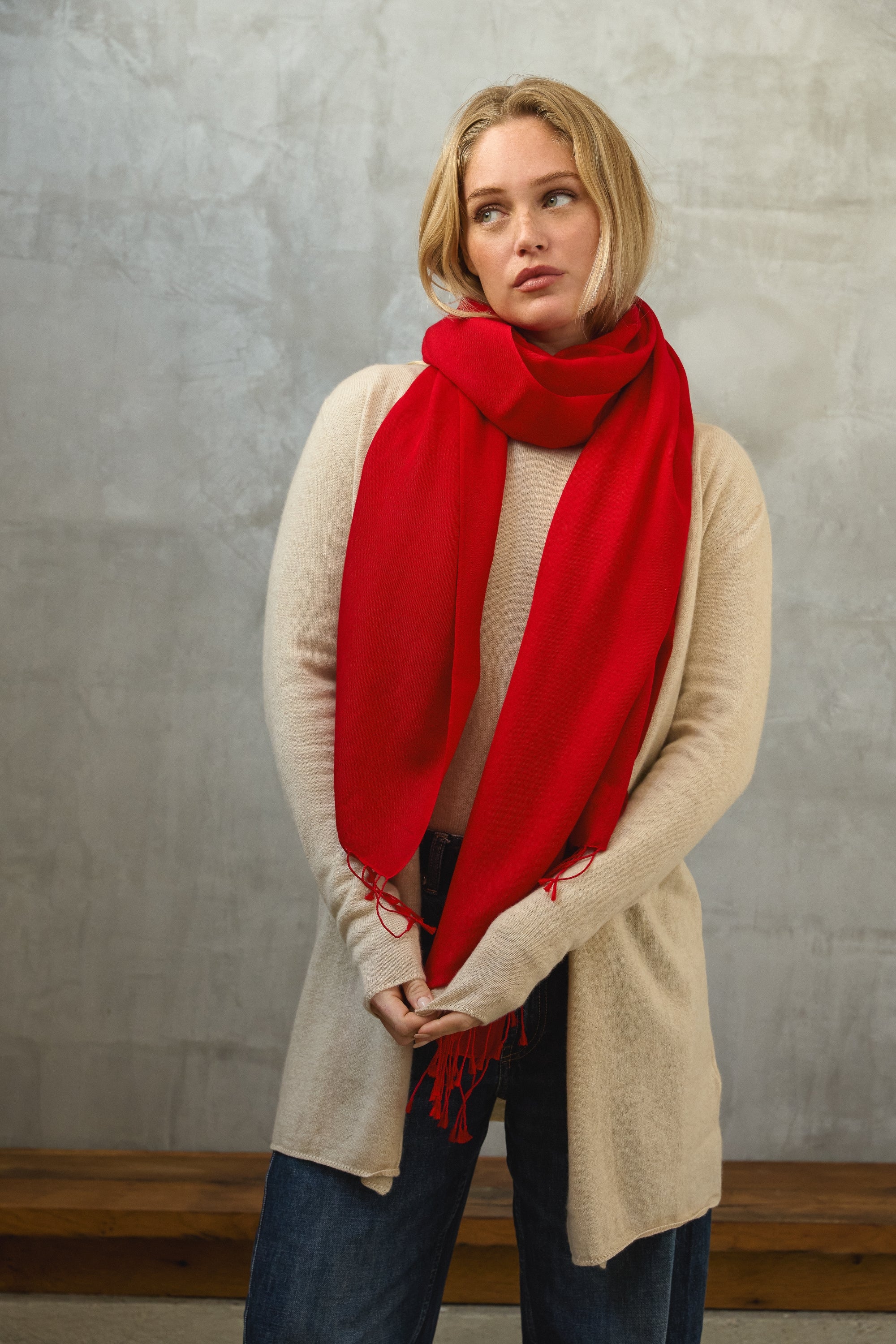 Platine in cashmere e seta misto - rosso puro - Mahogany