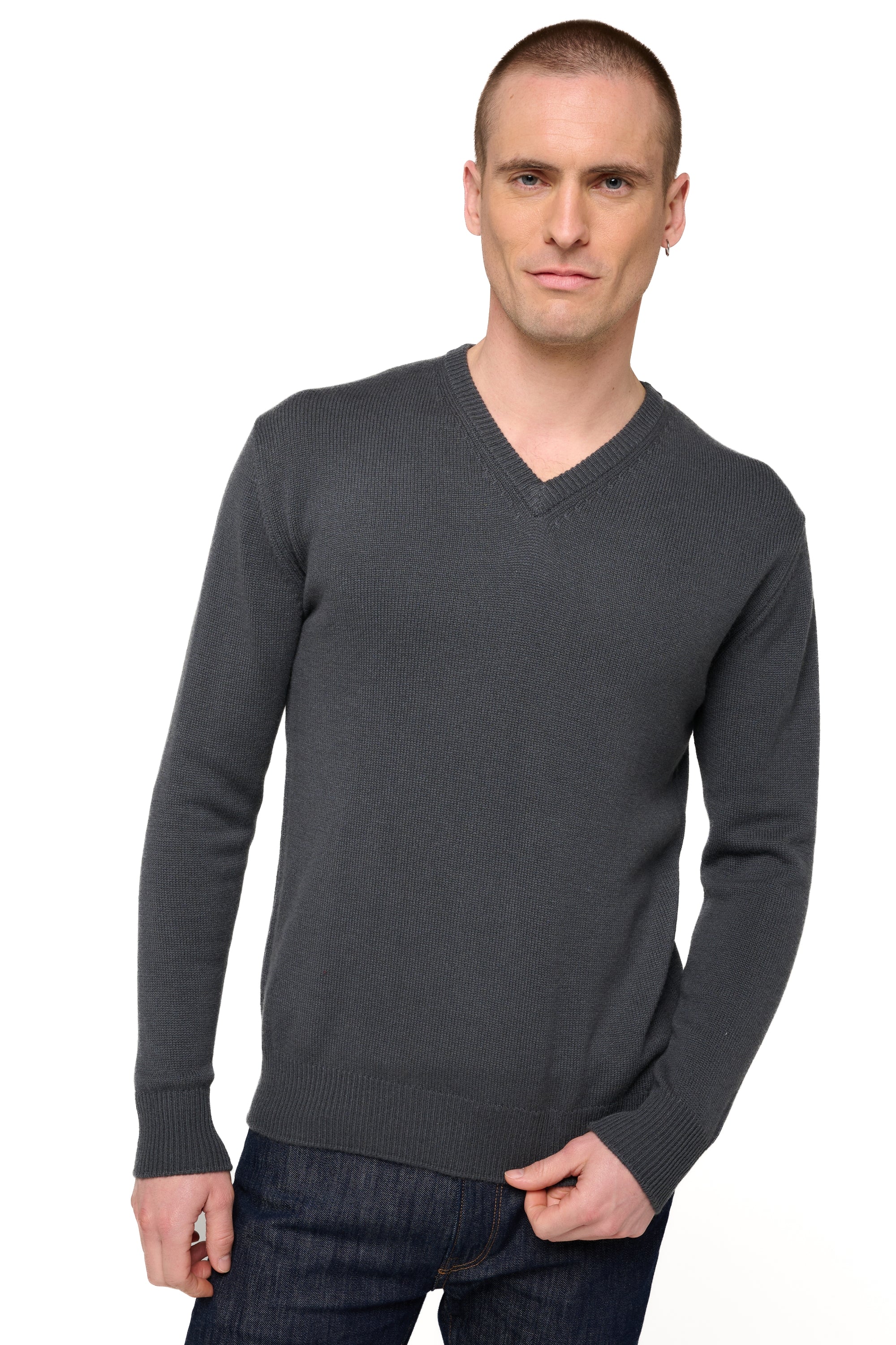 Maglione in cashmere, 100% Cashmere, uomo, scollo a V, taglio dritto, maniche lunghe, normale / 2 e 4 fili, maglia normale, Mahogany
