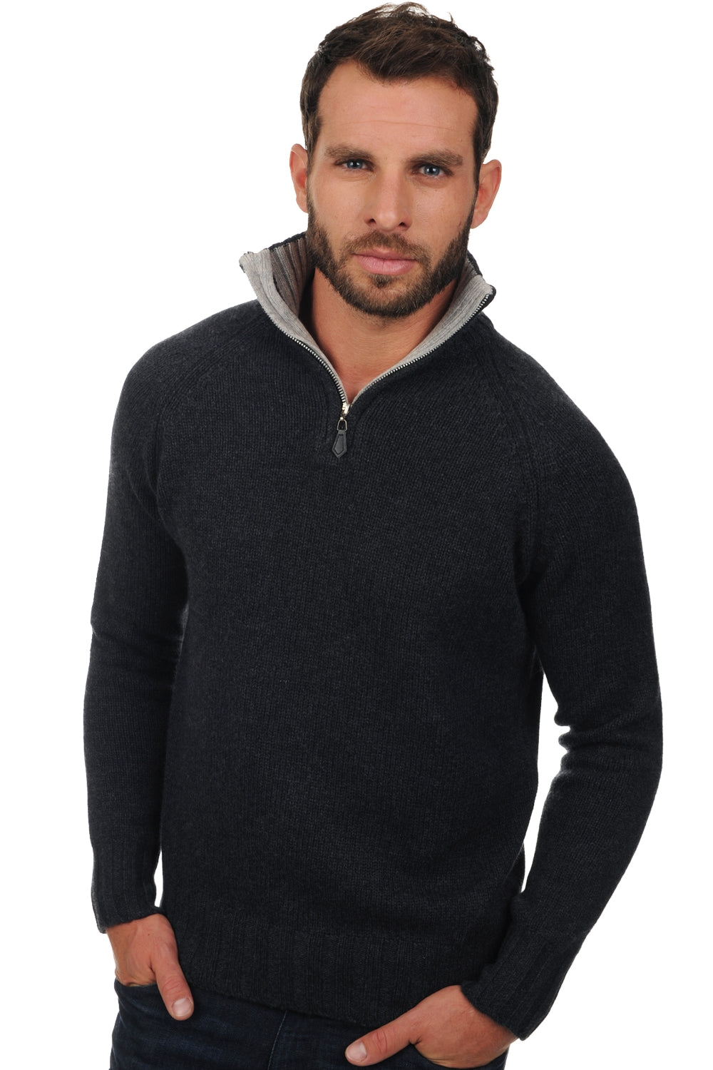 Olivier in cashmere uomo - antracite melange-flanella melange - Mahogany