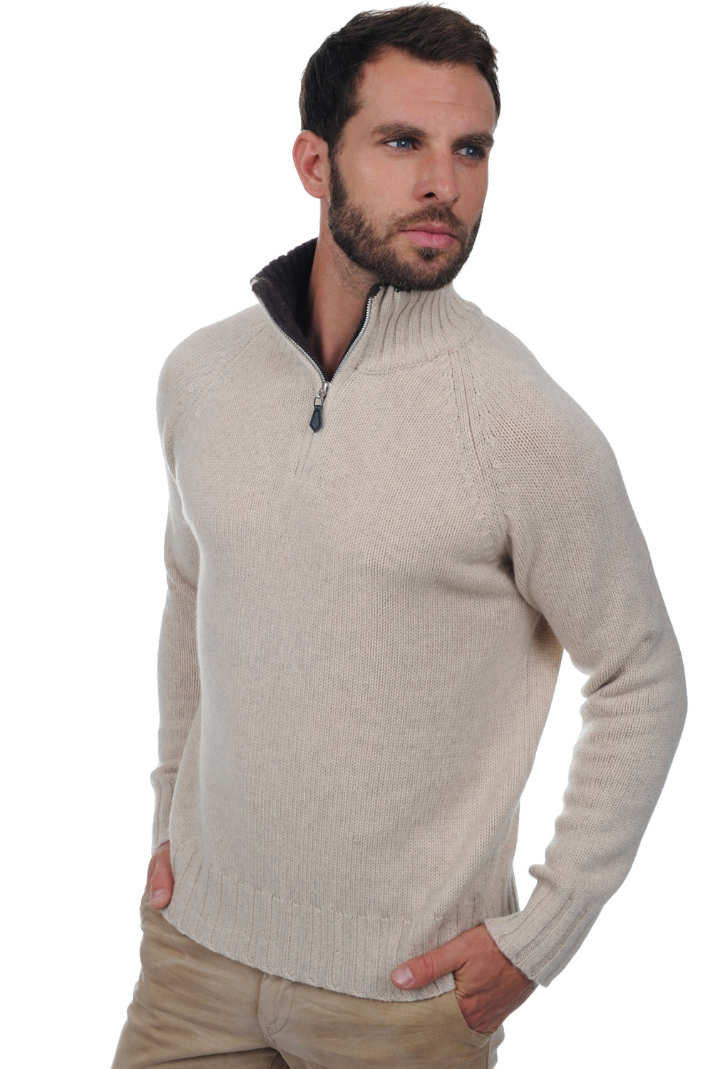 Olivier in cashmere uomo - ecru melange-marrone melange - Mahogany