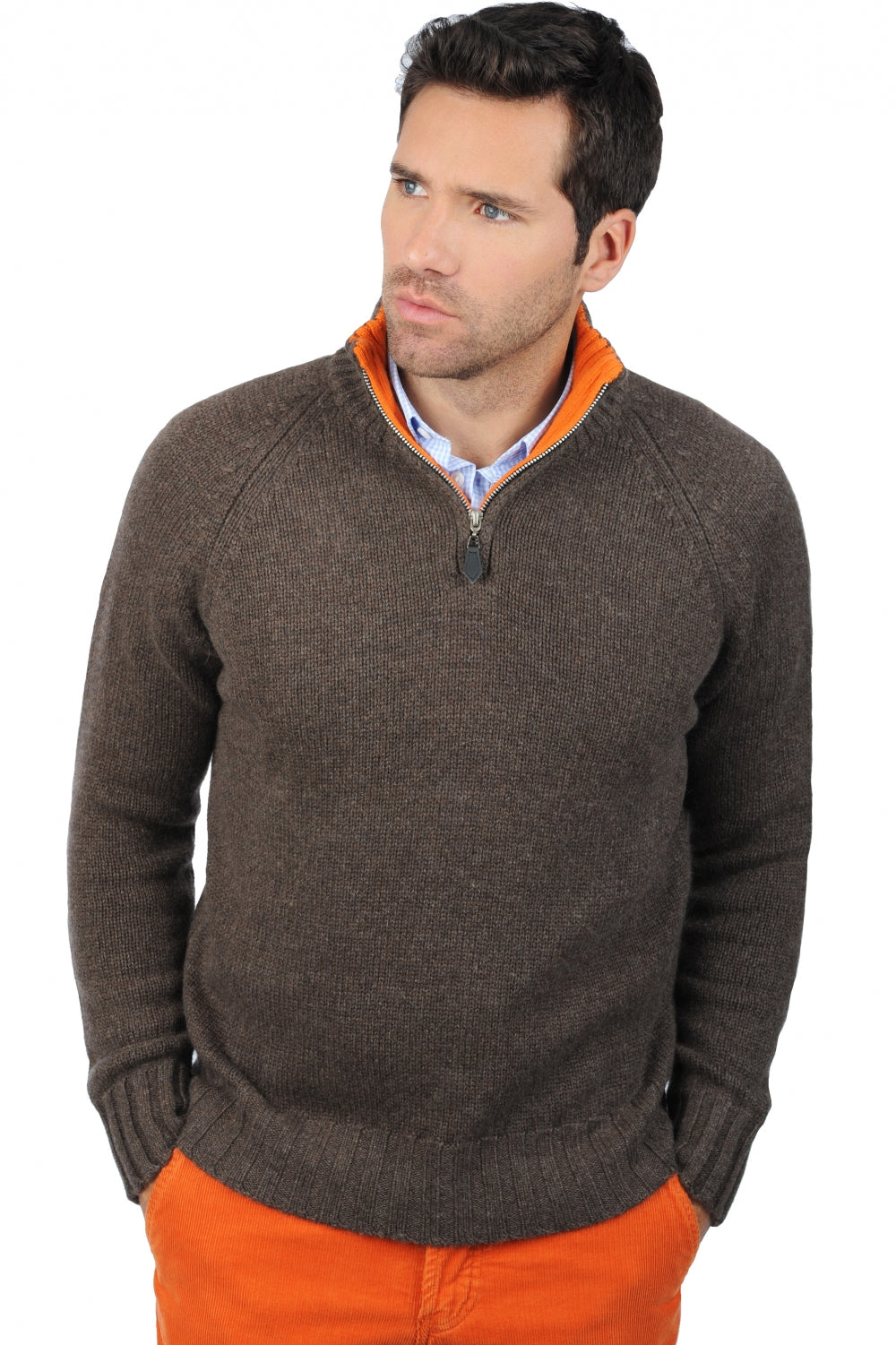 Olivier in cashmere uomo - marrone melange-arancione - Mahogany