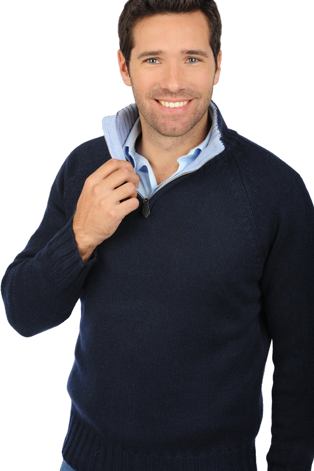 Olivier in cashmere uomo - blu marino scuro-azzurro cielo - Mahogany