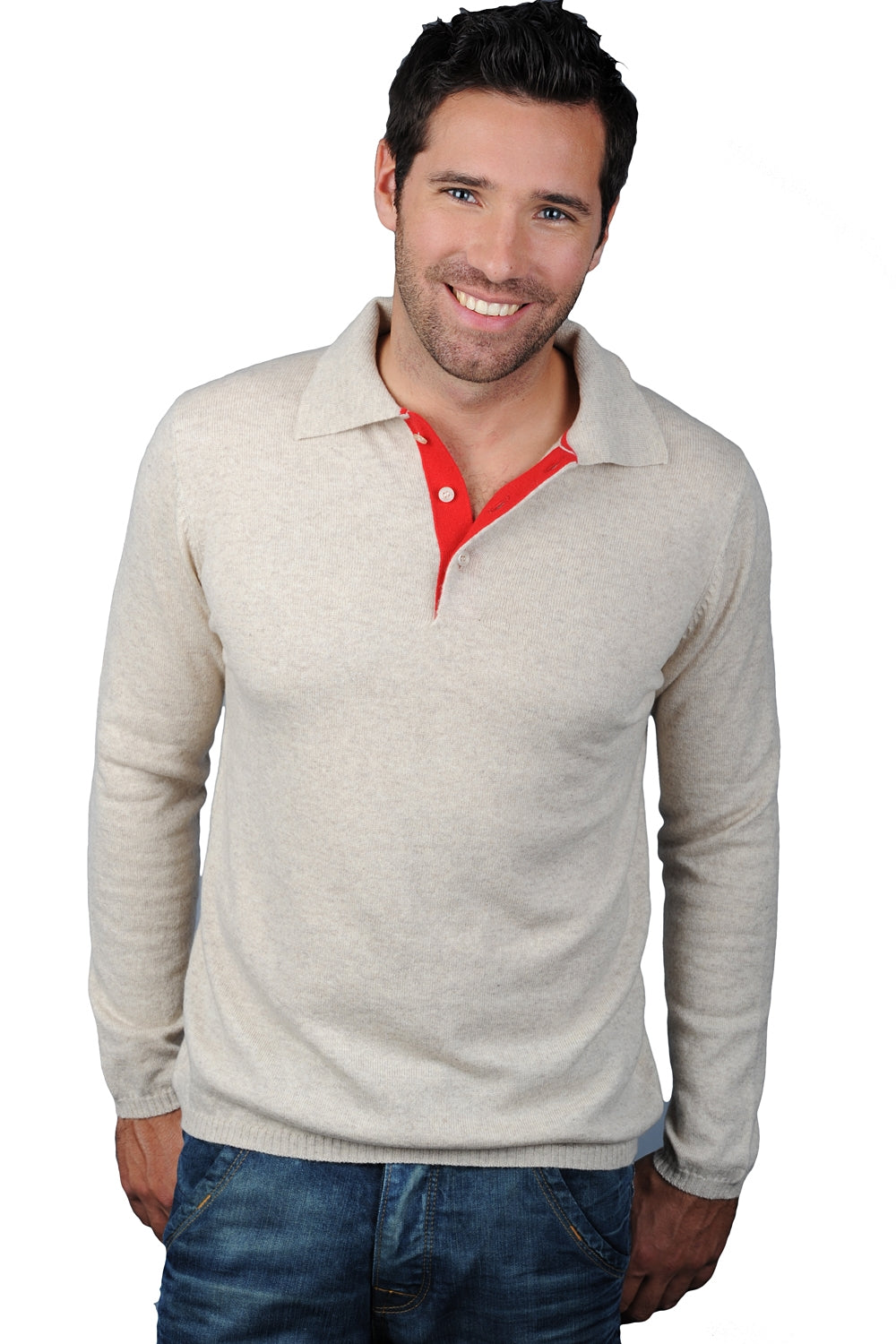 Scott in cashmere uomo - ecru melange-rosso - Mahogany