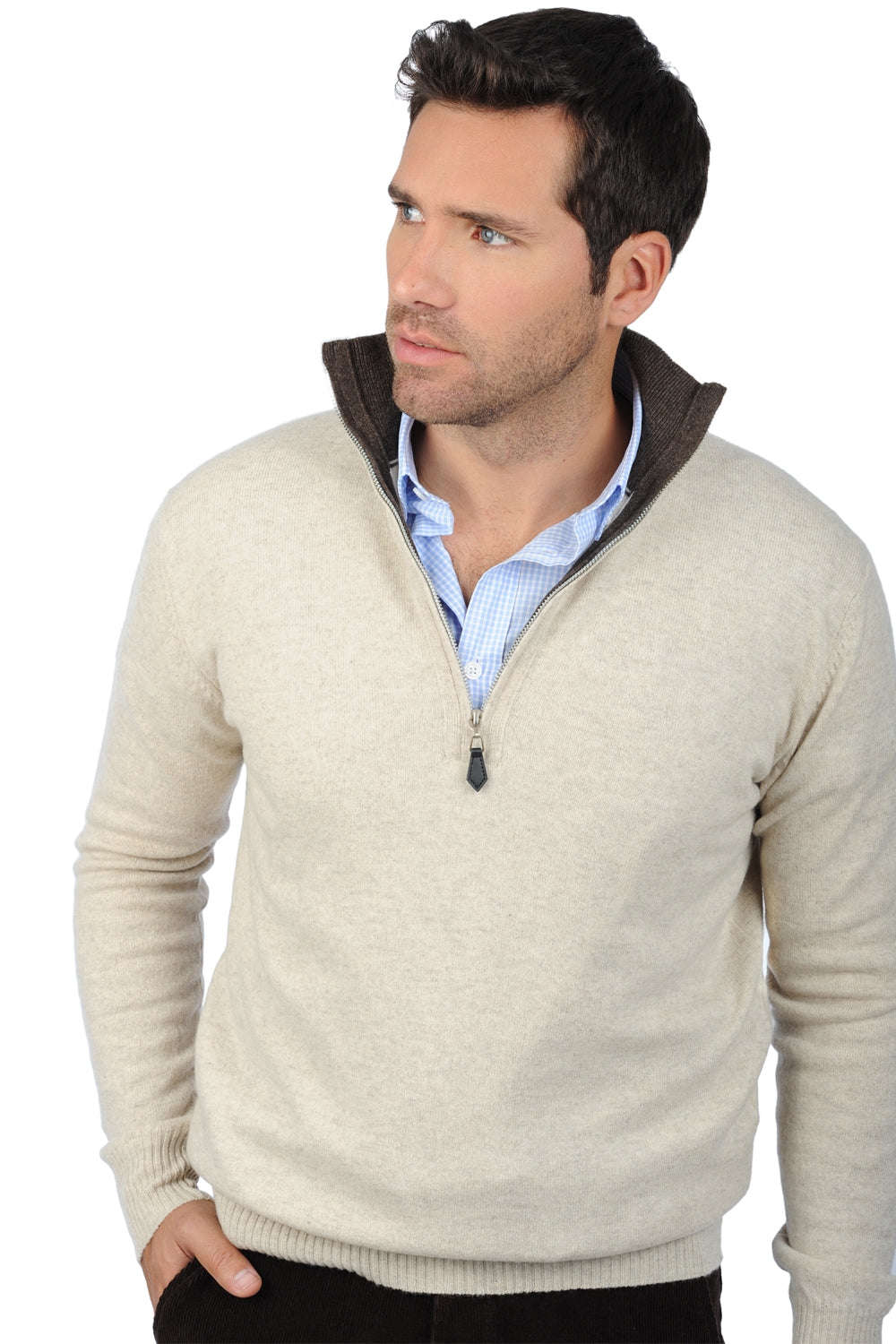 Henri in cashmere uomo - ecru melange-marrone melange - Mahogany
