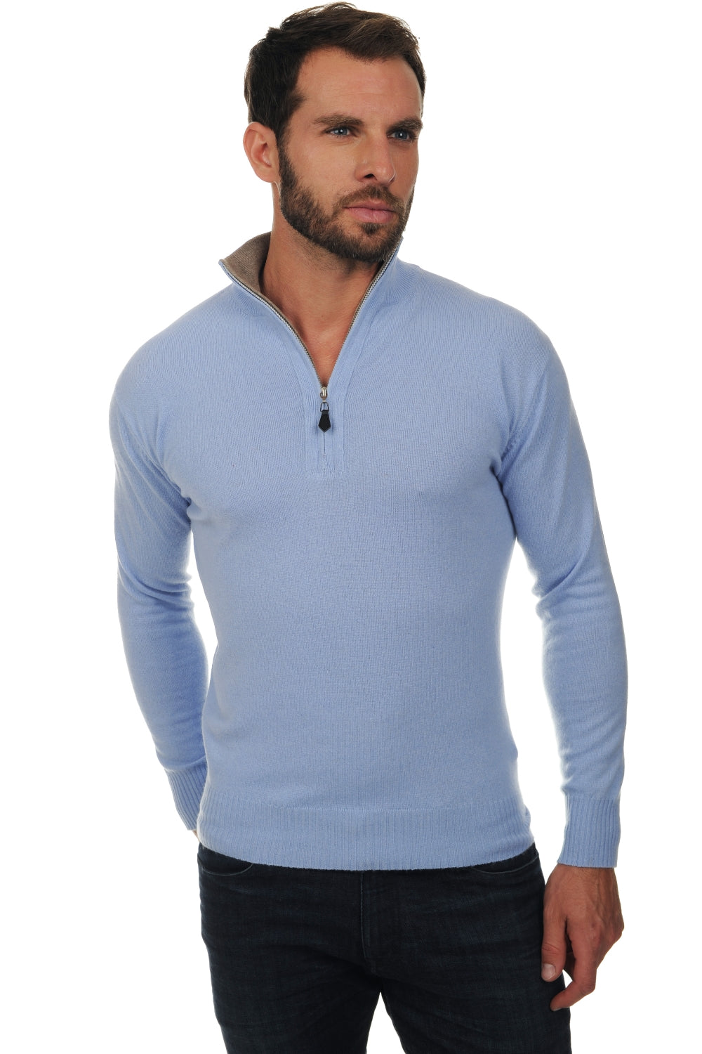 Henri in cashmere uomo - azzurro cielo-natural brown - Mahogany