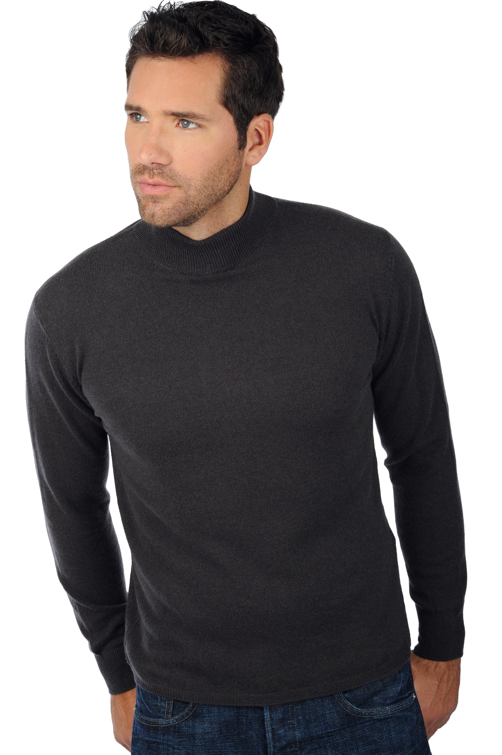 Maglione in cashmere, 100% cashmere, uomo, collo alto / collo a camino, taglio dritto, maniche lunghe, normale / 2 e 4 fili, maglia normale, Mahogany