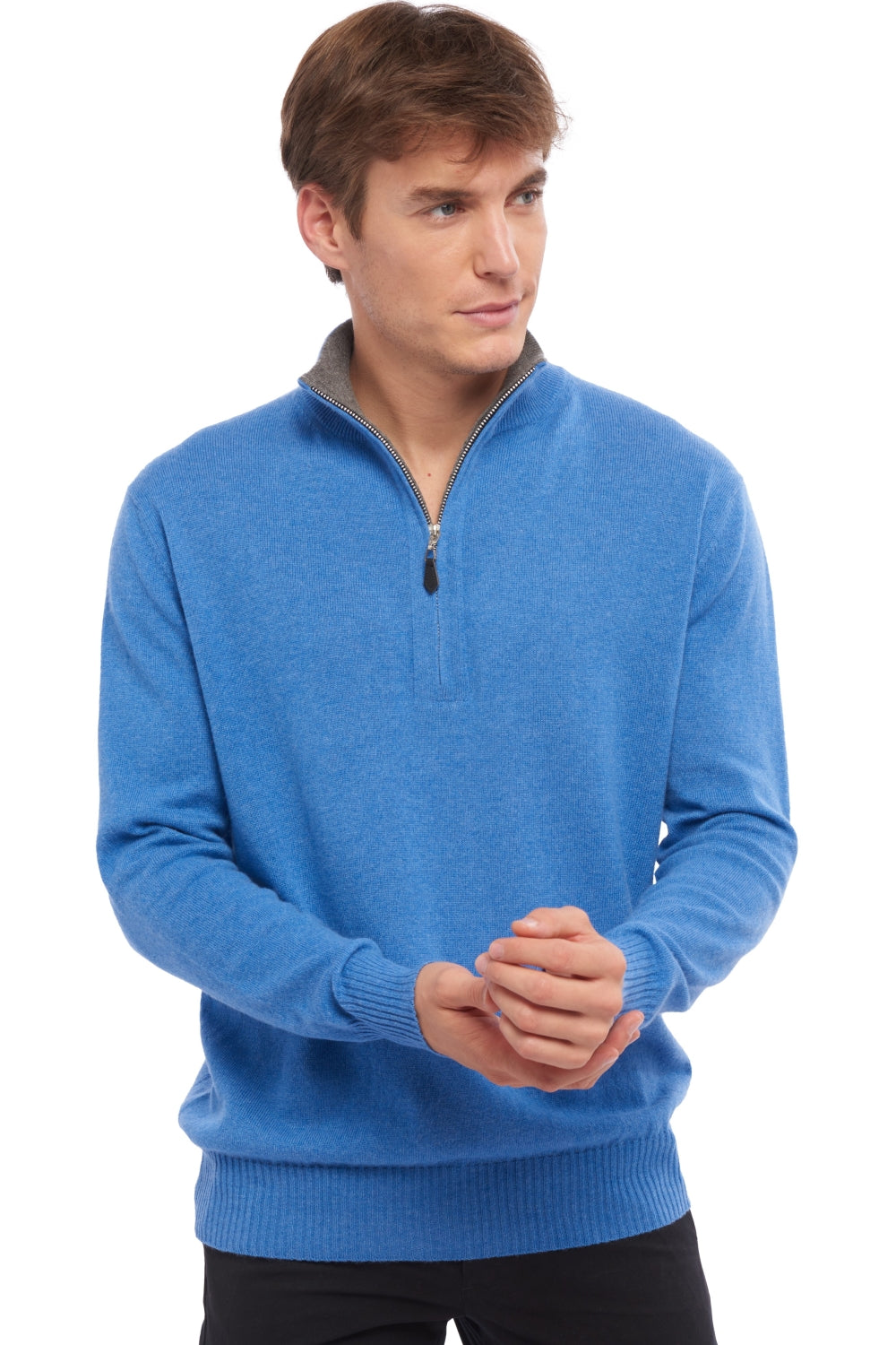 Henri in cashmere uomo - blu melange-marmotta melange - Mahogany
