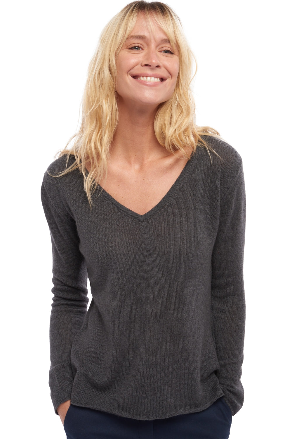 Maglione in cashmere, 100% Cashmere, donna, collo a V, vestibilità ampia, maniche lunghe, fine, maglia alleggerita, Mahogany