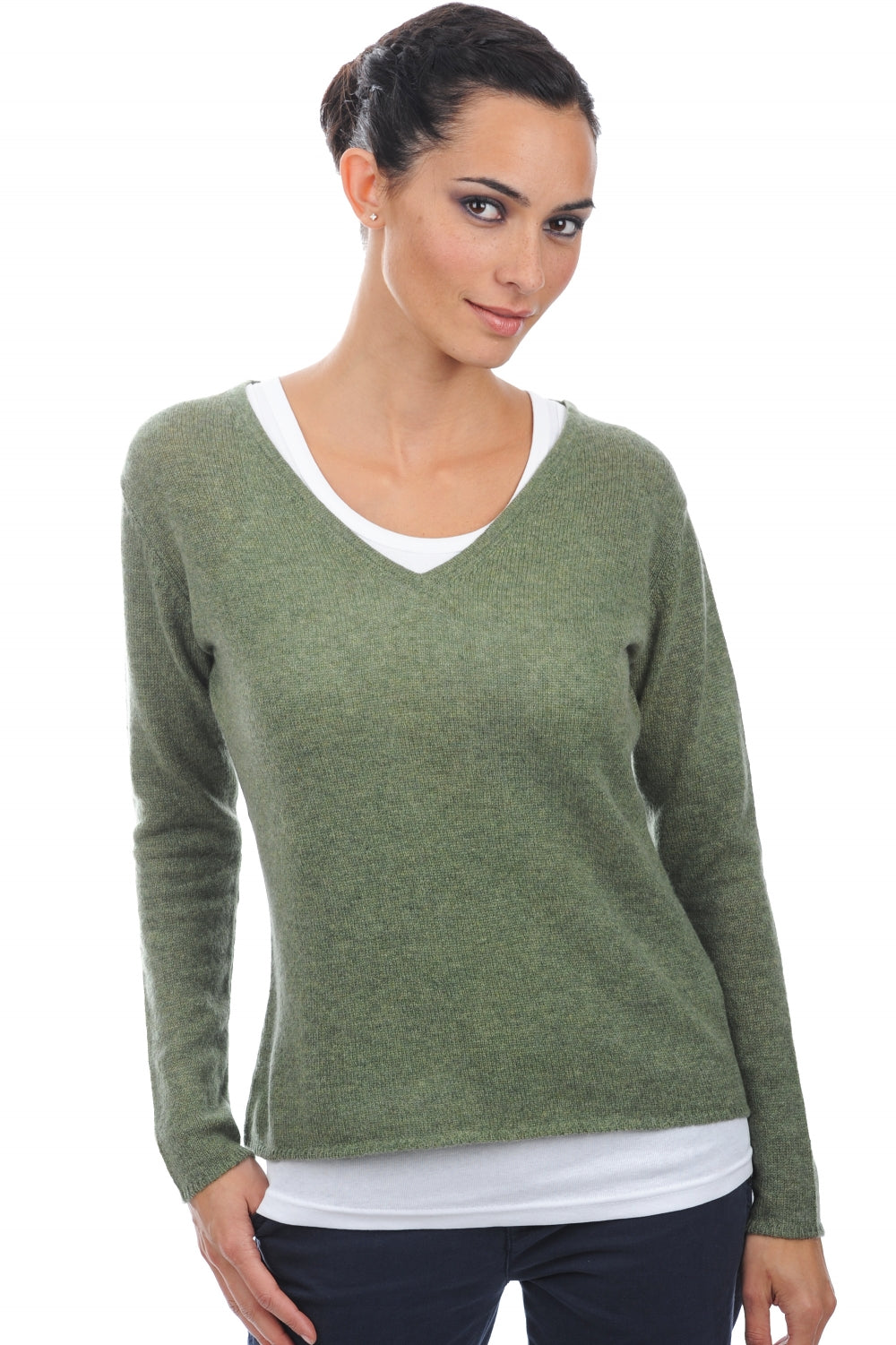 Flavie in cashmere donna - verde chiné - Mahogany
