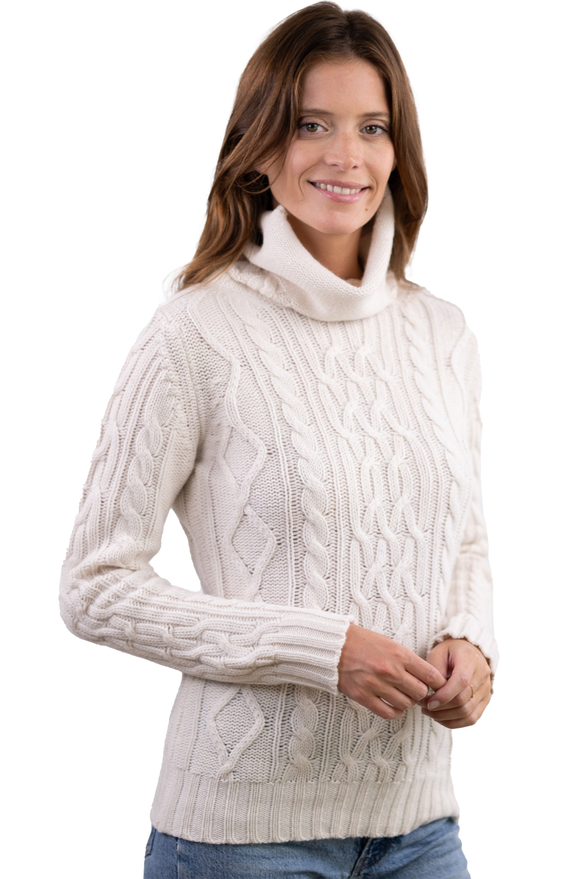 Maglione in cashmere, 100% cashmere, donna, collo a dolcevita, taglio dritto, maniche lunghe, spessore grosso / 6 fili e +, treccia, Mahogany