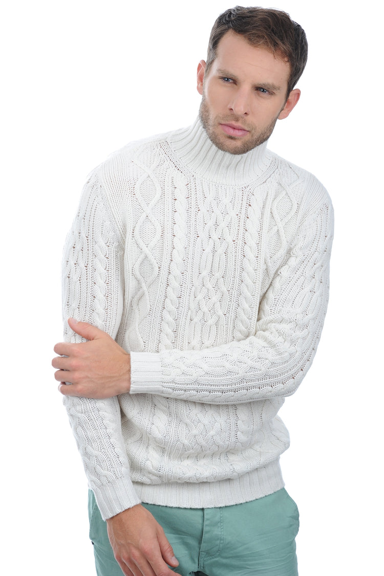 Maglione in cashmere, 100% cashmere, uomo, collo alto, taglio dritto, maniche lunghe, spessore grosso / 6 fili e +, treccia, Mahogany