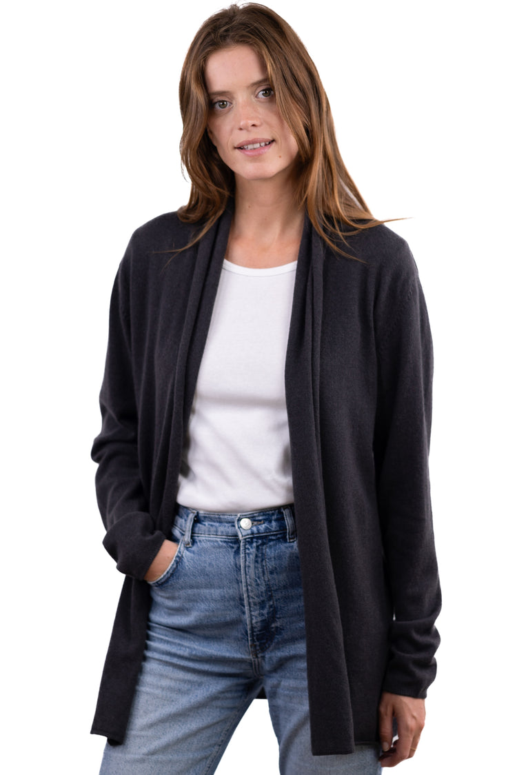 Giacca in cashmere, 100% Cashmere, donna, senza collo, vestibilità dritta, maniche lunghe, fine, , Mahogany