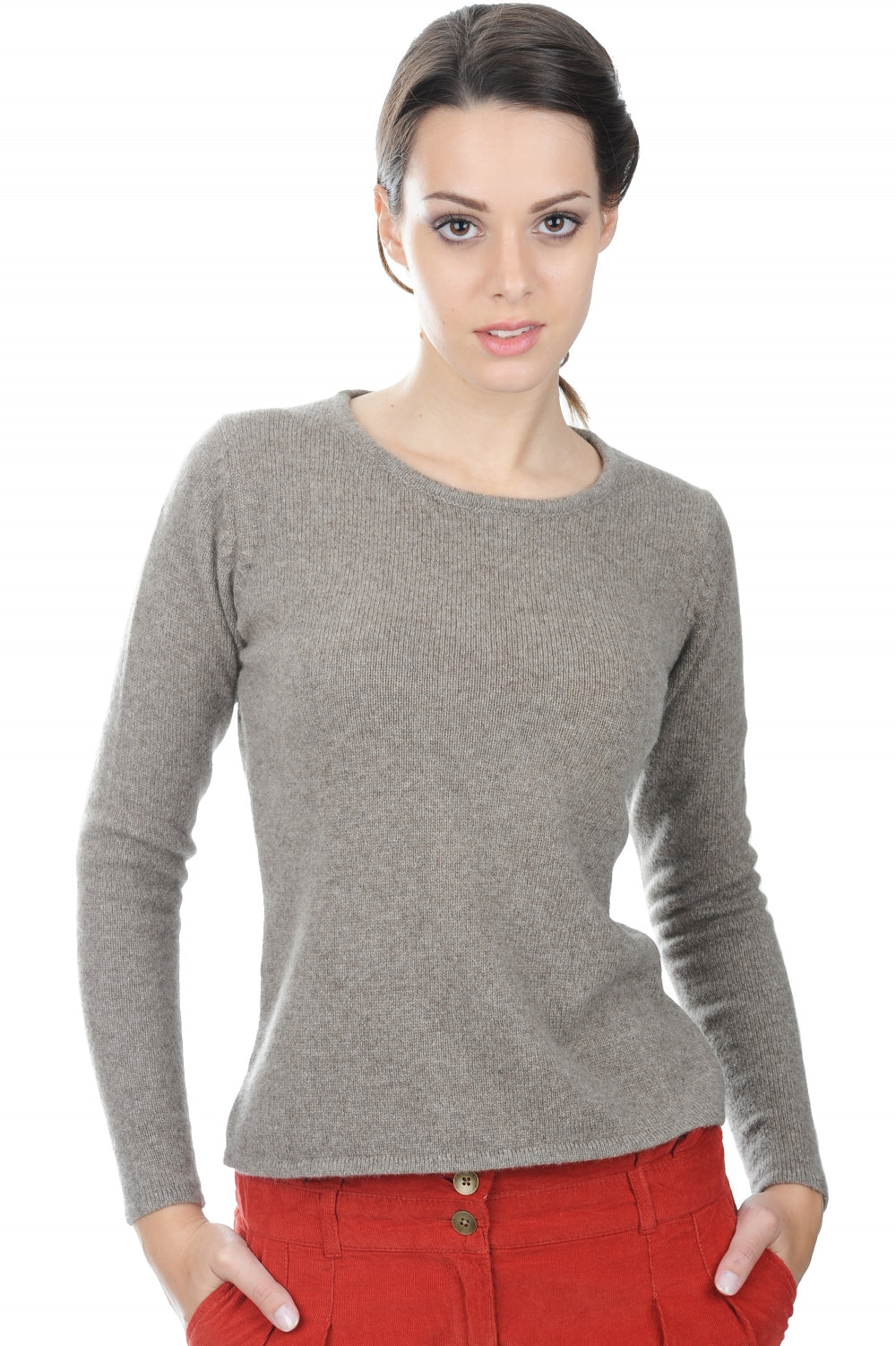 Maglione in yak, 100% yak, donna, collo rotondo, taglio dritto, maniche lunghe, normale / 2 e 4 fili, maglia normale, Mahogany