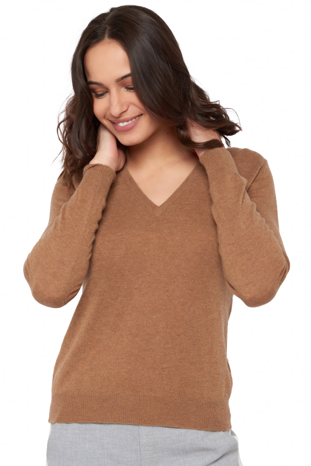 Faustine in cashmere donna - cammello chiné - Mahogany