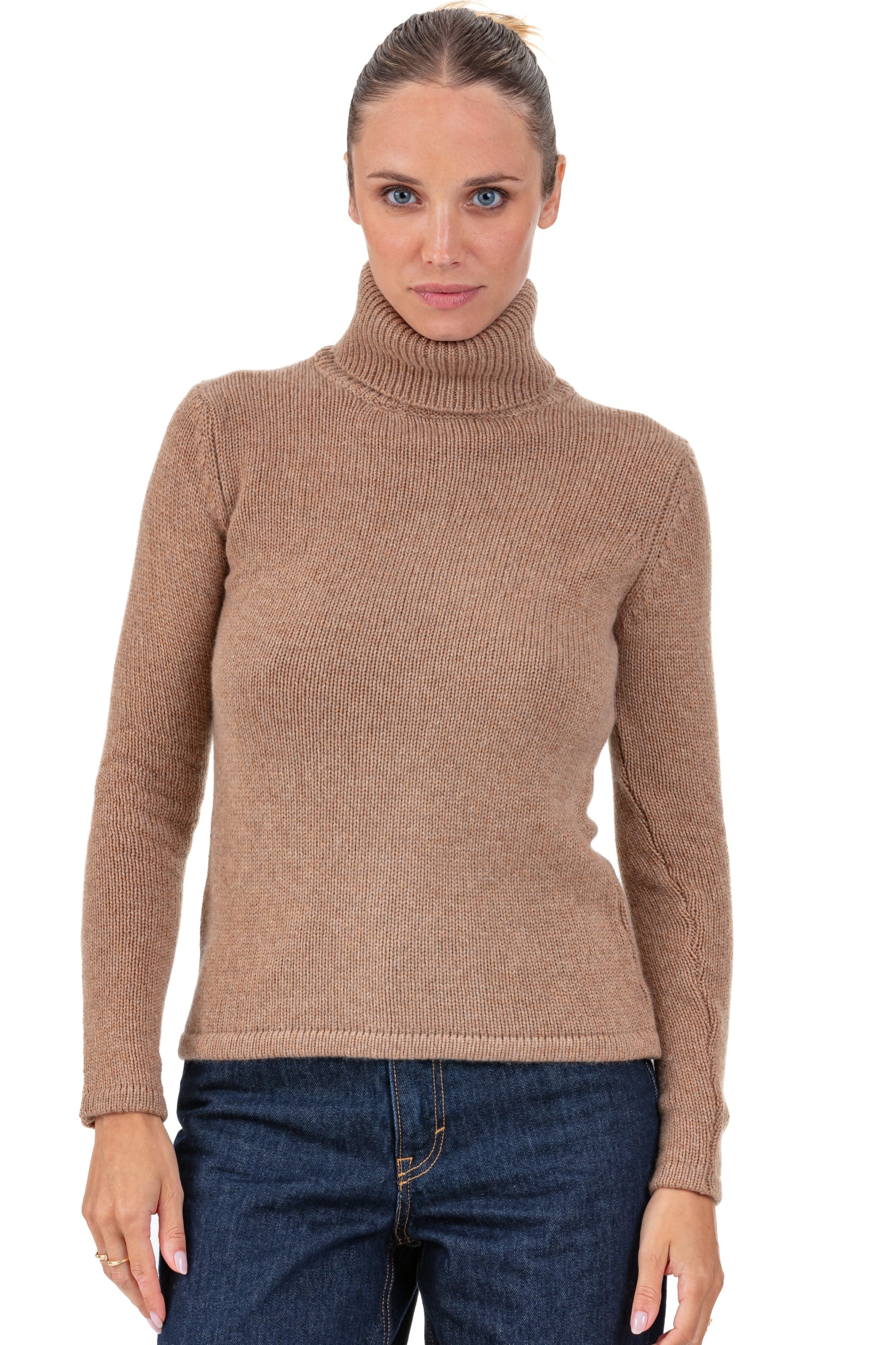 Carla in cashmere donna - camel chiné - Mahogany