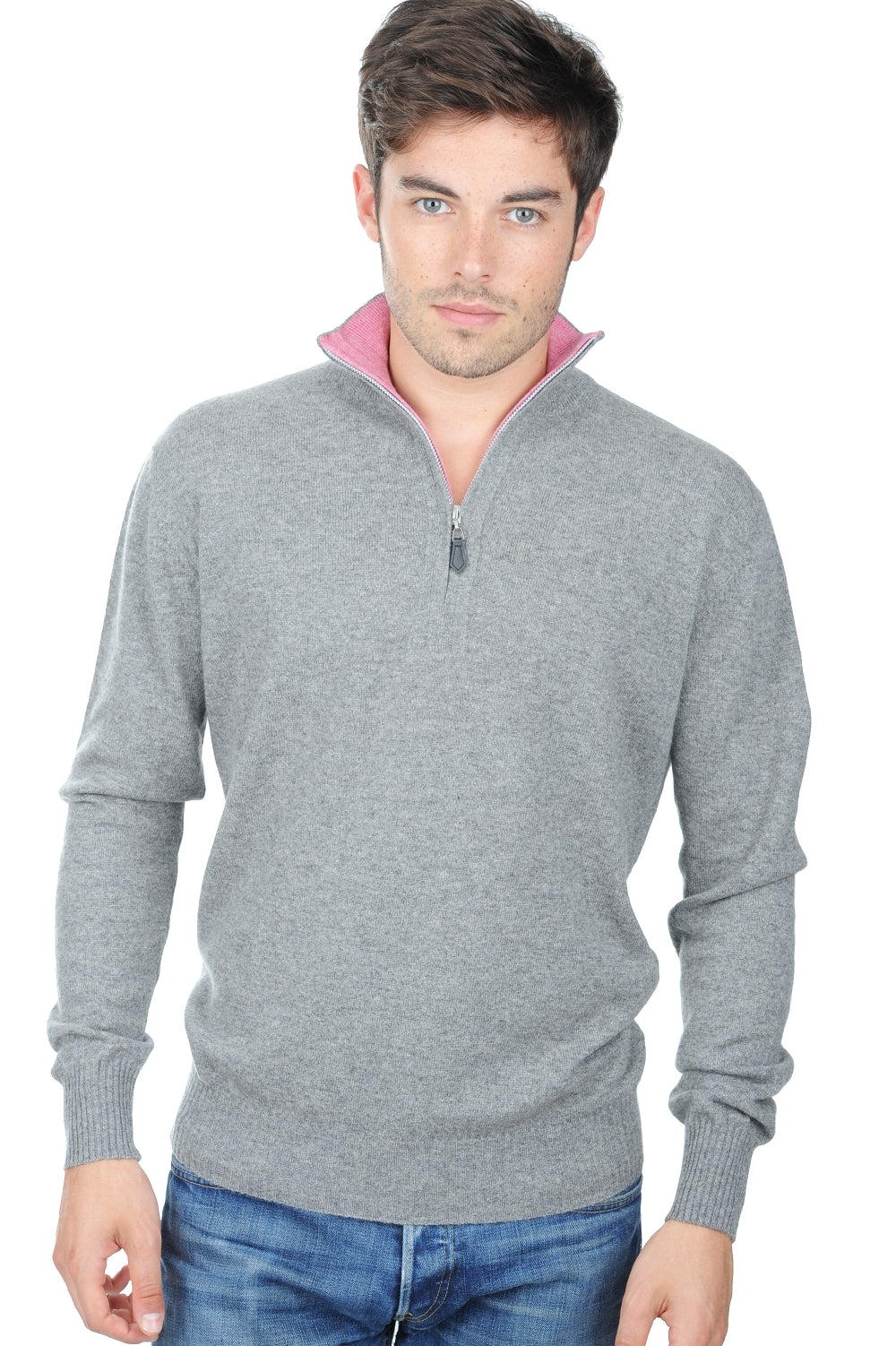Henri in cashmere uomo - grigio melange-bubble gum - Mahogany