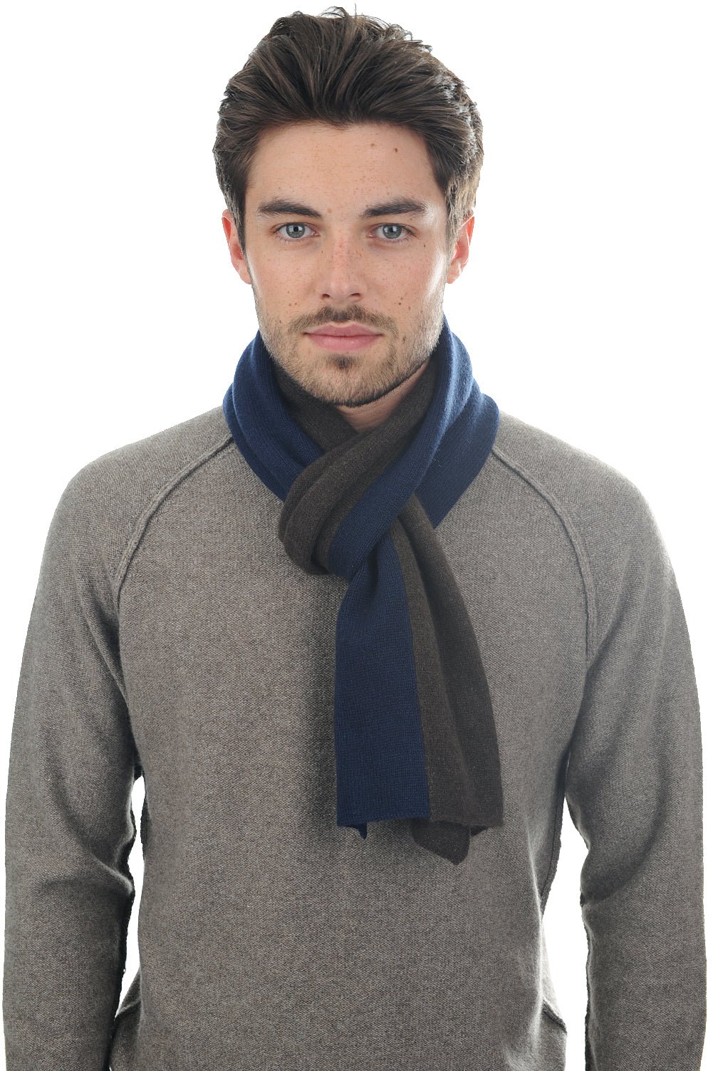 Luvo in cashmere e yak misto - blu marino scuro-marrone naturale - Mahogany