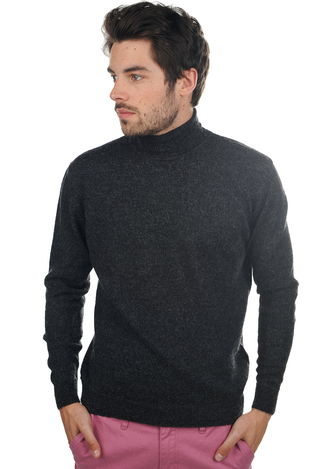 Maglione in baby alpaca, 100% Baby Alpaca, uomo, collo a lupetto, taglio dritto, maniche lunghe, normale / 2 e 4 fili, maglia normale, Mahogany