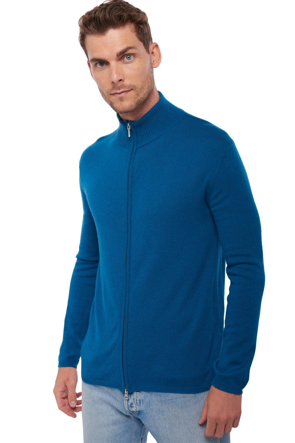 Cardigan in cashmere, 100% Cashmere, uomo, collo alto / collo camino, chiusura zip, taglio dritto, maniche lunghe, normale / 2 e 4 fili, maglia normale, Mahogany