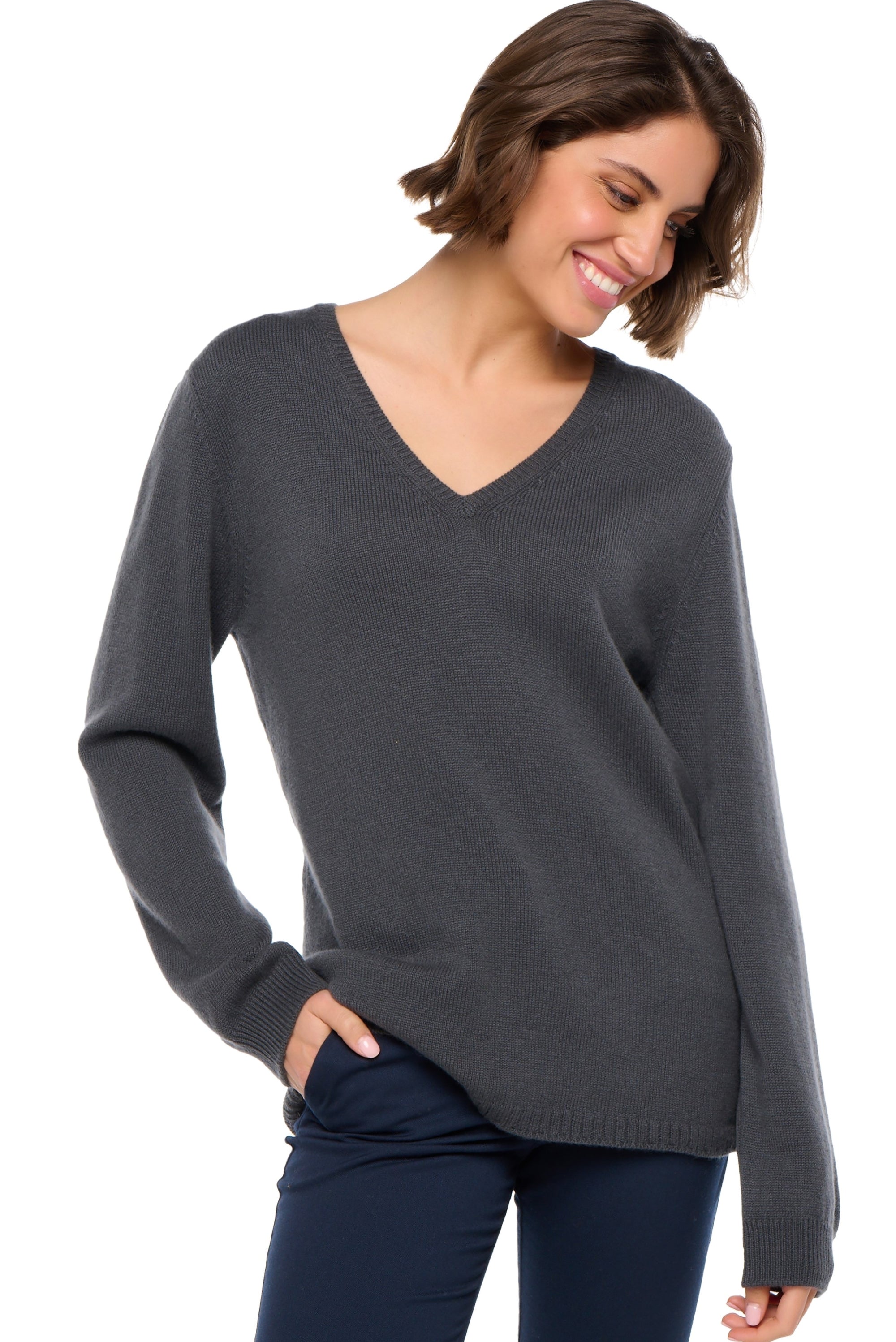 Maglione in cashmere, 100% cashmere, donna, scollo a V, vestibilità dritta, maniche lunghe, normale / 2 e 4 fili, maglia normale, Mahogany