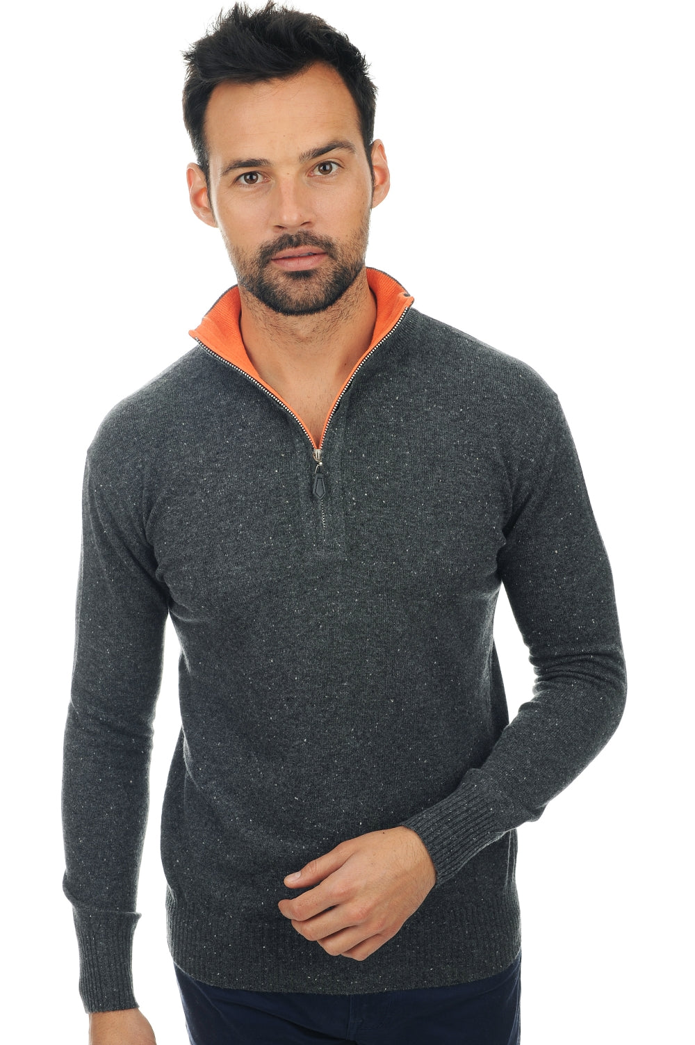 Henri in cashmere uomo - antracite screziato-arancione neon - Mahogany