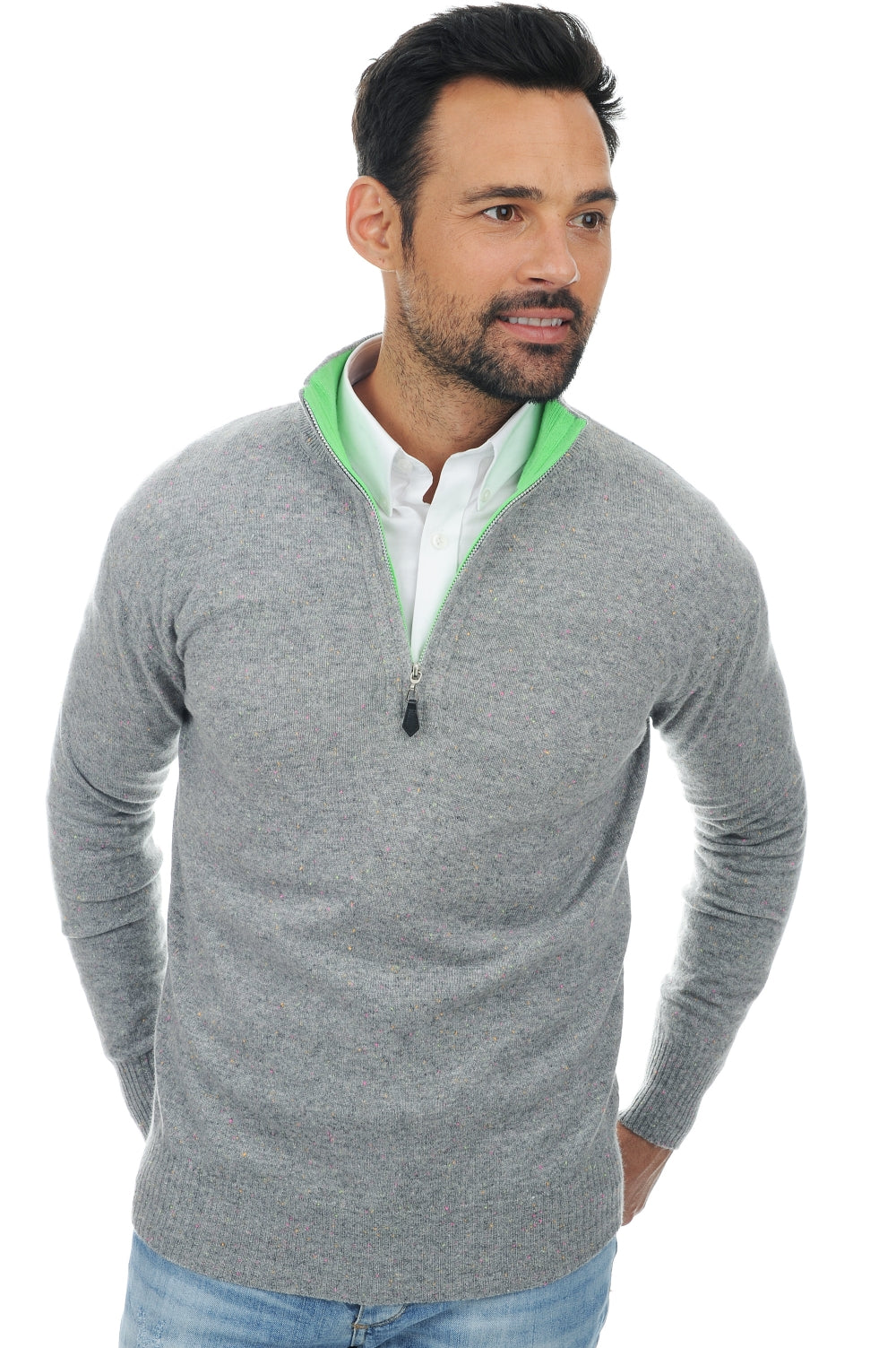 Henri in cashmere uomo - grigio neon-verde neon - Mahogany