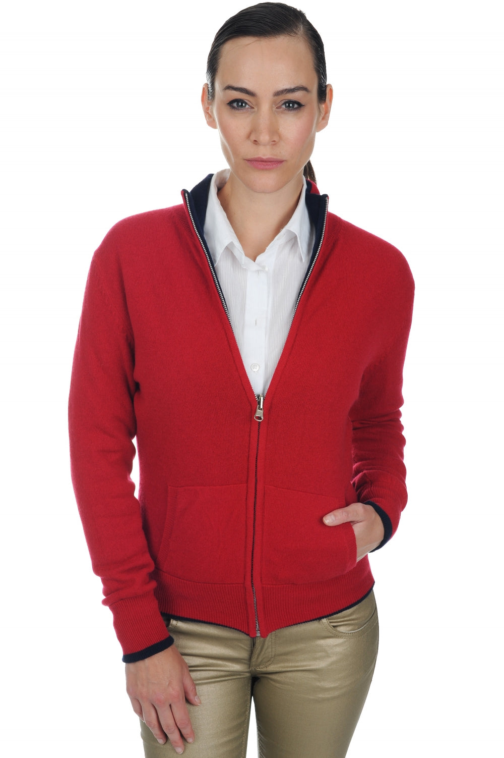 Akemi in cashmere donna - blu marino scuro-rosso velluto - Mahogany