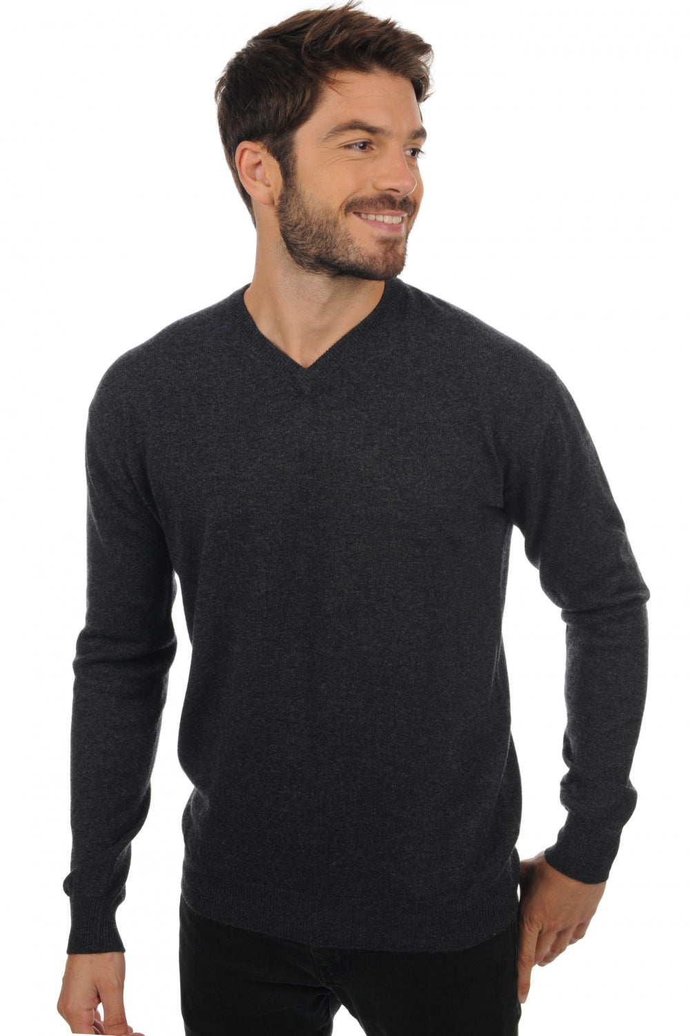 Maddox in cashmere uomo - antracite chiné - Mahogany