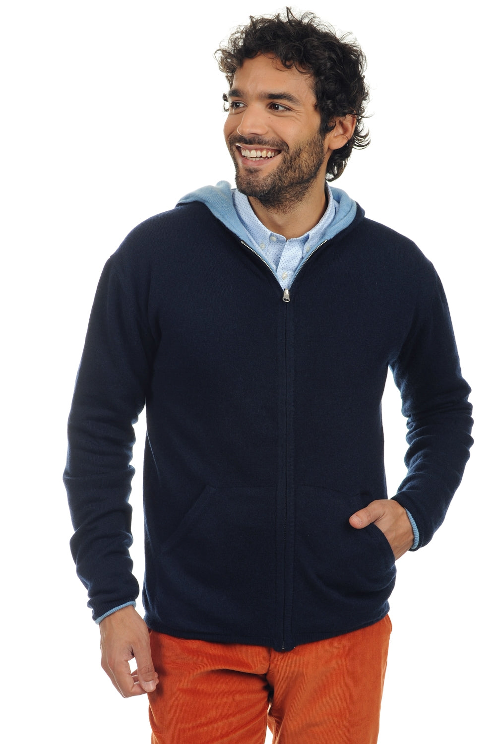 Carson in cashmere uomo - blu marino scuro / azzurro chiné - Mahogany