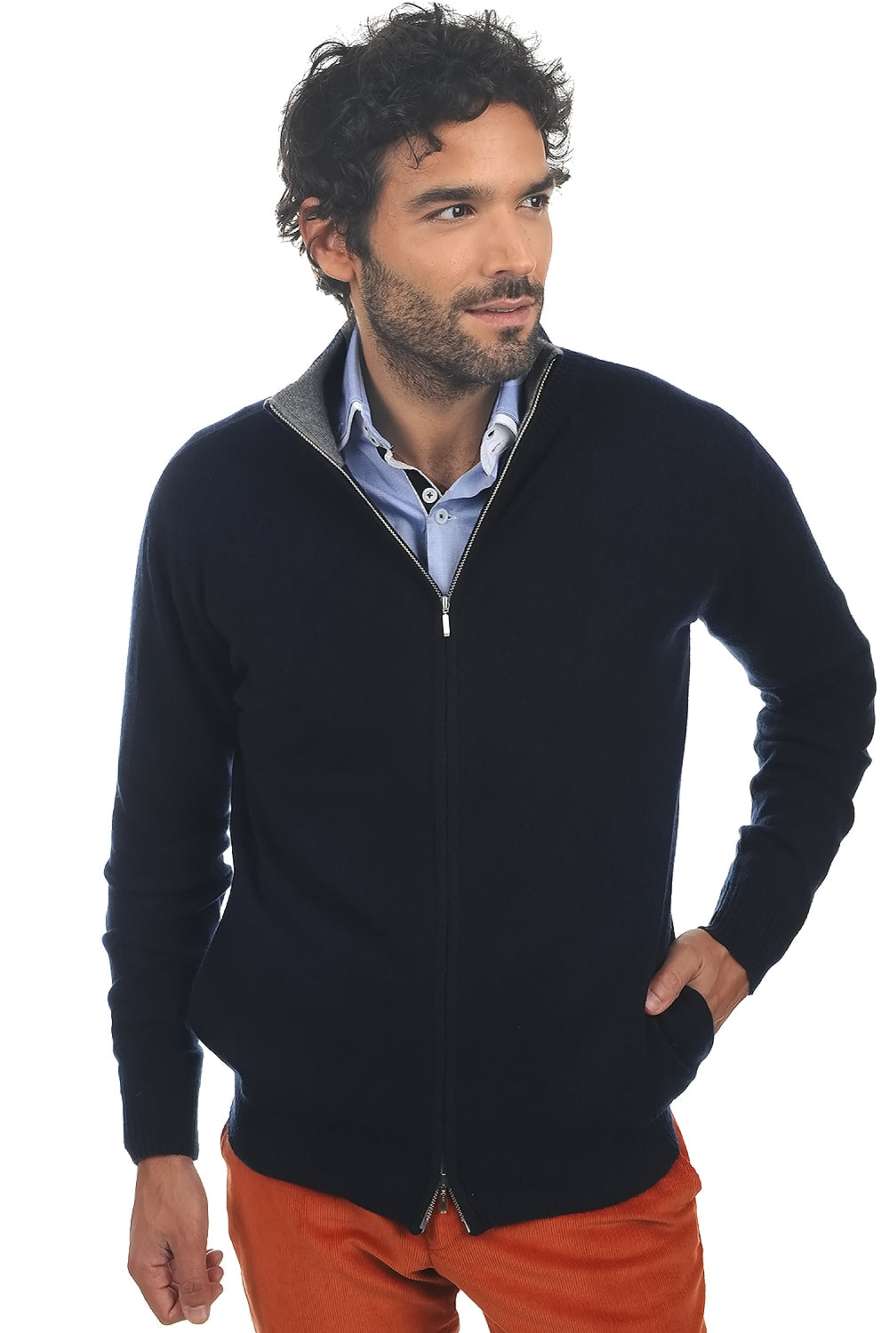 Ronald in cashmere uomo - blu marino scuro-grigio chiné - Mahogany