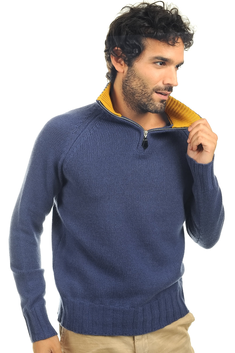 Olivier in cashmere uomo - blu intenso-senape - Mahogany