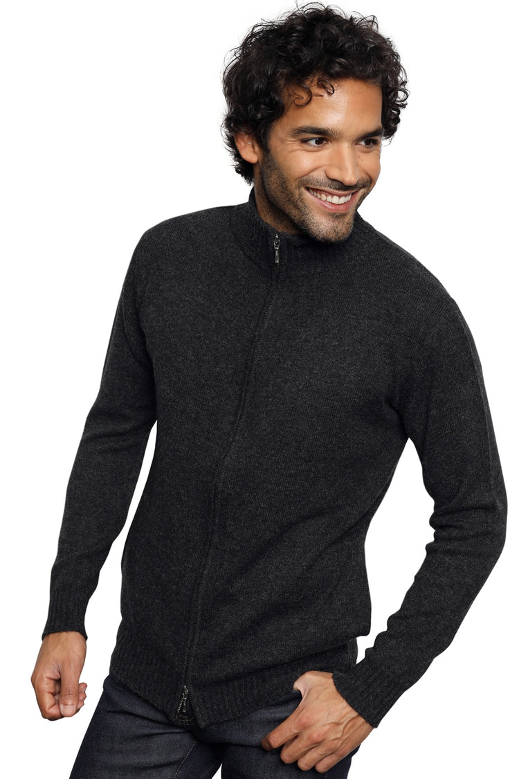 Cardigan in cammello, 100% Cammello, uomo, collo alto / collo a camino, chiusura zip, taglio dritto, maniche lunghe, normale / 2 e 4 fili, maglia normale, Mahogany