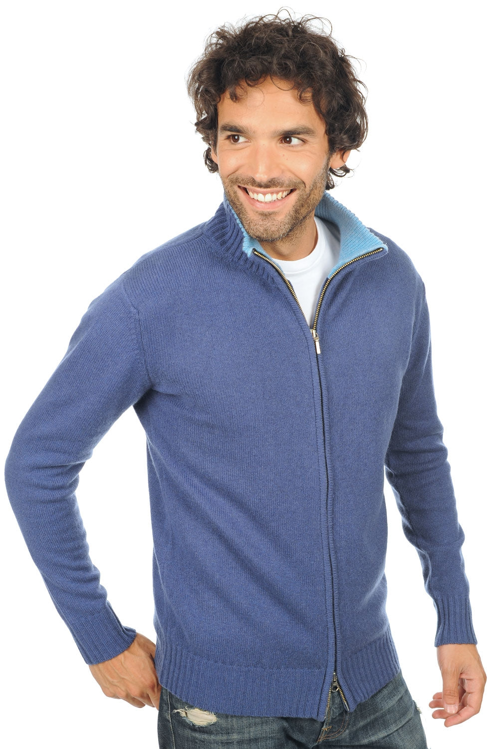 Cardigan in cashmere, 100% Cashmere, uomo, collo alto / collo a camino, chiusura zip, taglio dritto, maniche lunghe, fine, , Mahogany