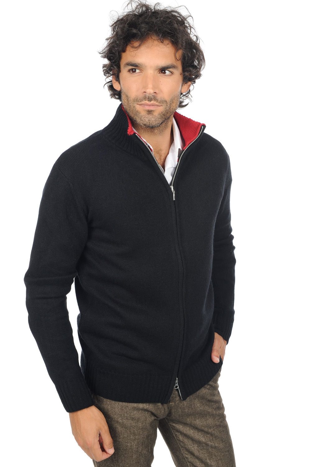 Maxime in cashmere uomo - nero-rosso velluto - Mahogany