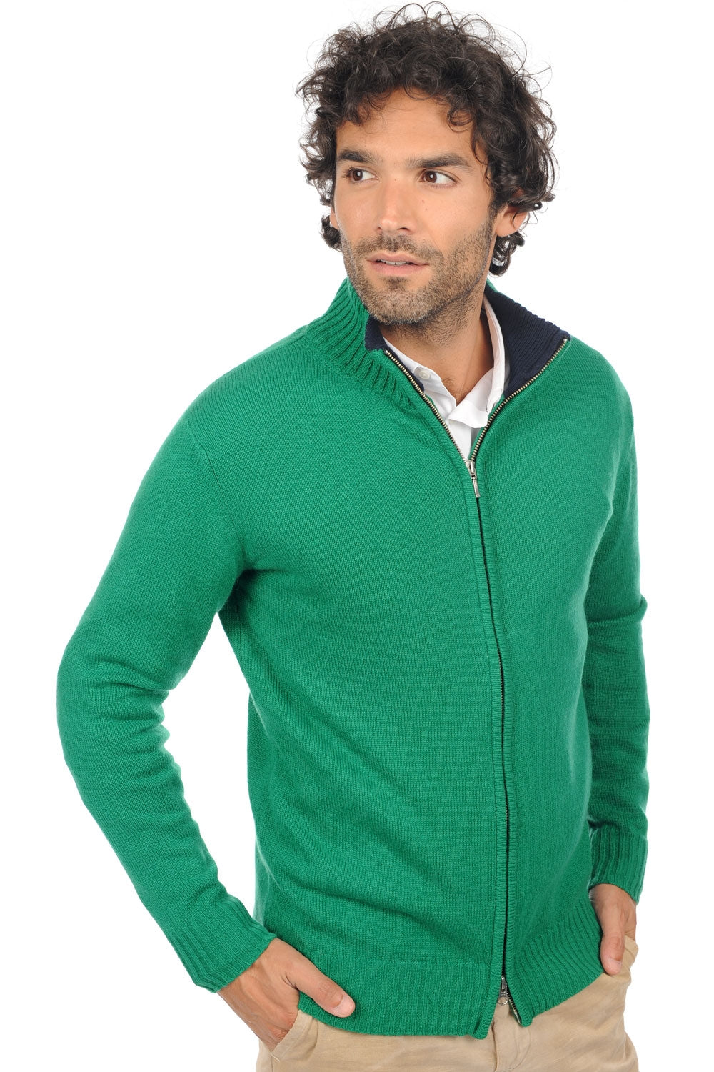 Maxime in cashmere uomo - verde inglese-blu marino scuro - Mahogany