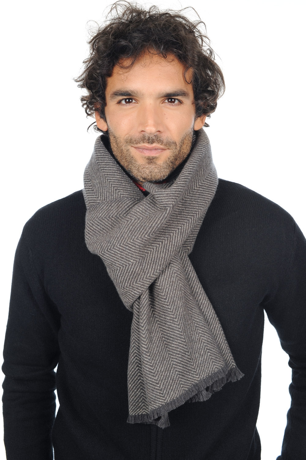 Sciarpa in cashmere, 100% Cashmere, misto, righe, sottile, , Mahogany