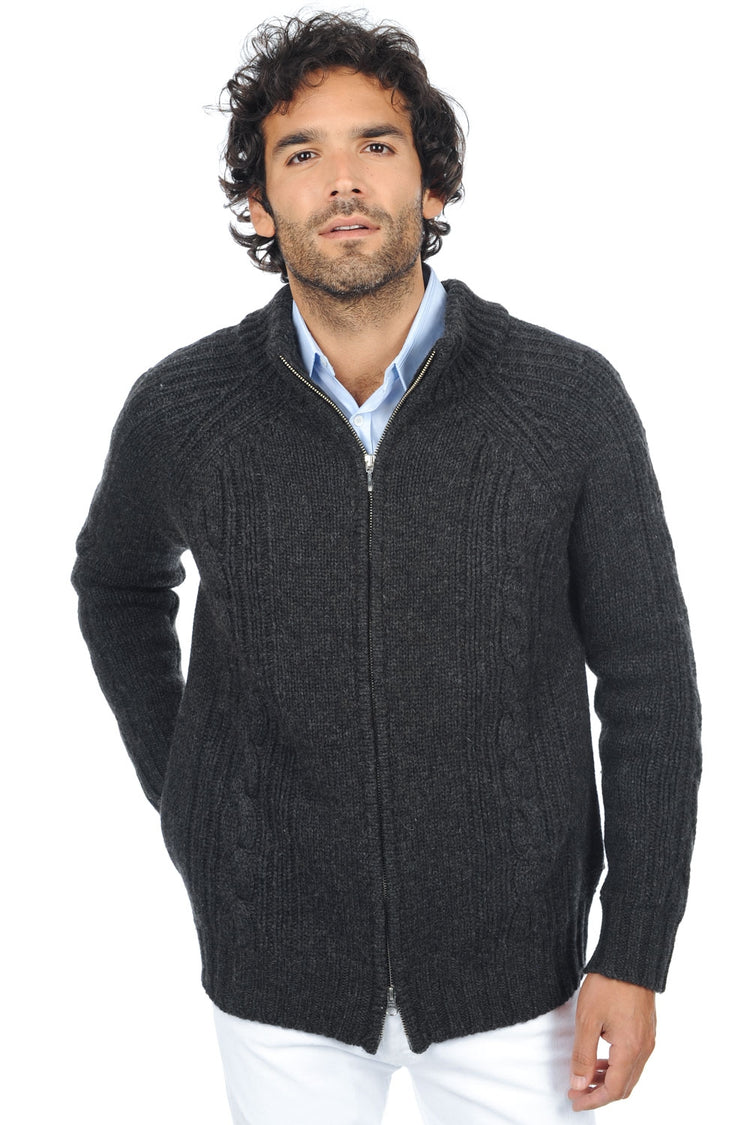 Gilet in cammello, 100% Cammello, uomo, collo alto / collo a camino, chiusura zip, taglio dritto, maniche lunghe, grossa / 6 fili e +, , Mahogany