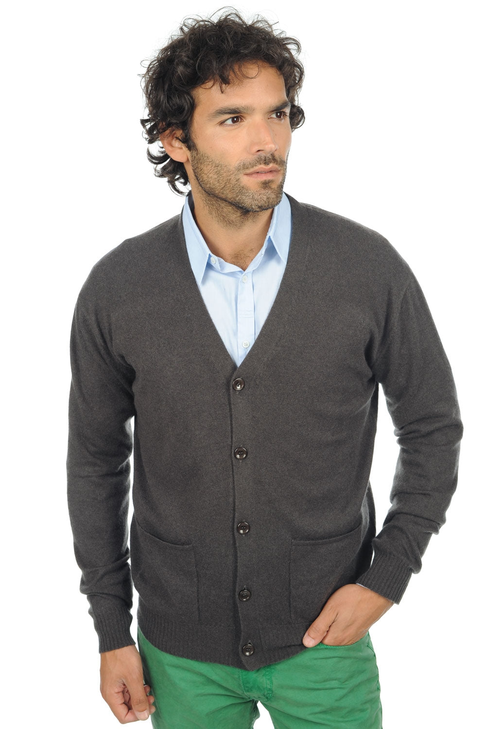 Cardigan in cashmere, 100% cashmere, uomo, scollo a V, chiusura a bottoni, taglio dritto, maniche lunghe, normale / 2 e 4 fili, maglia normale, Mahogany