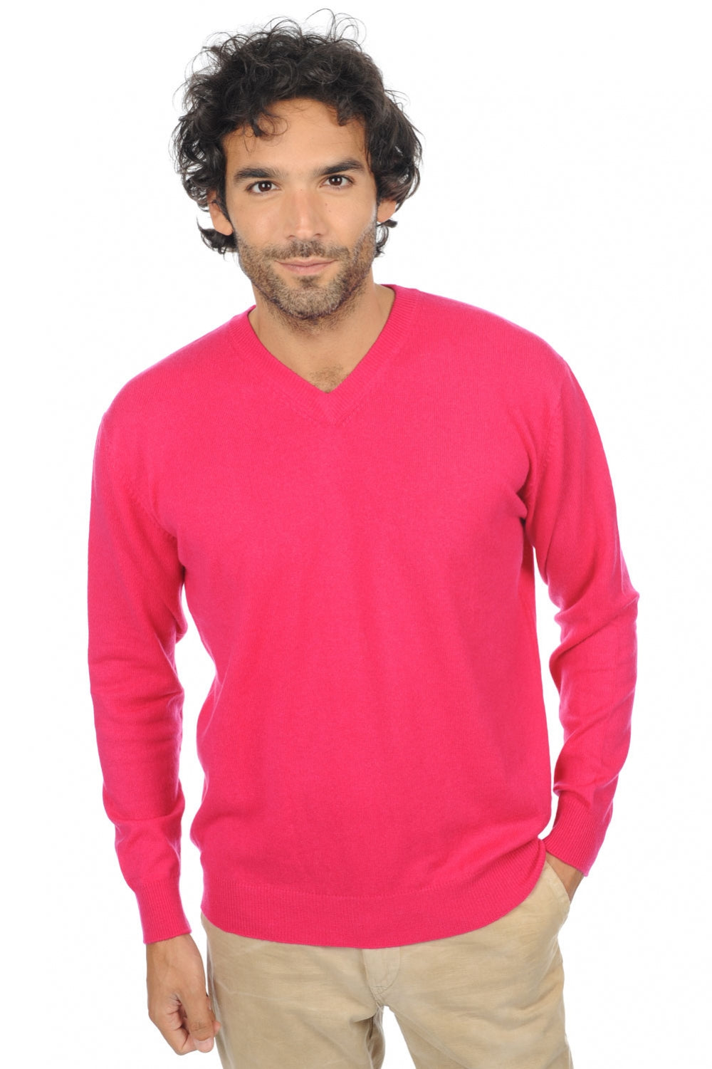 Maglione in cashmere, 100% Cashmere, uomo, collo a V, taglio dritto, maniche lunghe, sottile, , Mahogany
