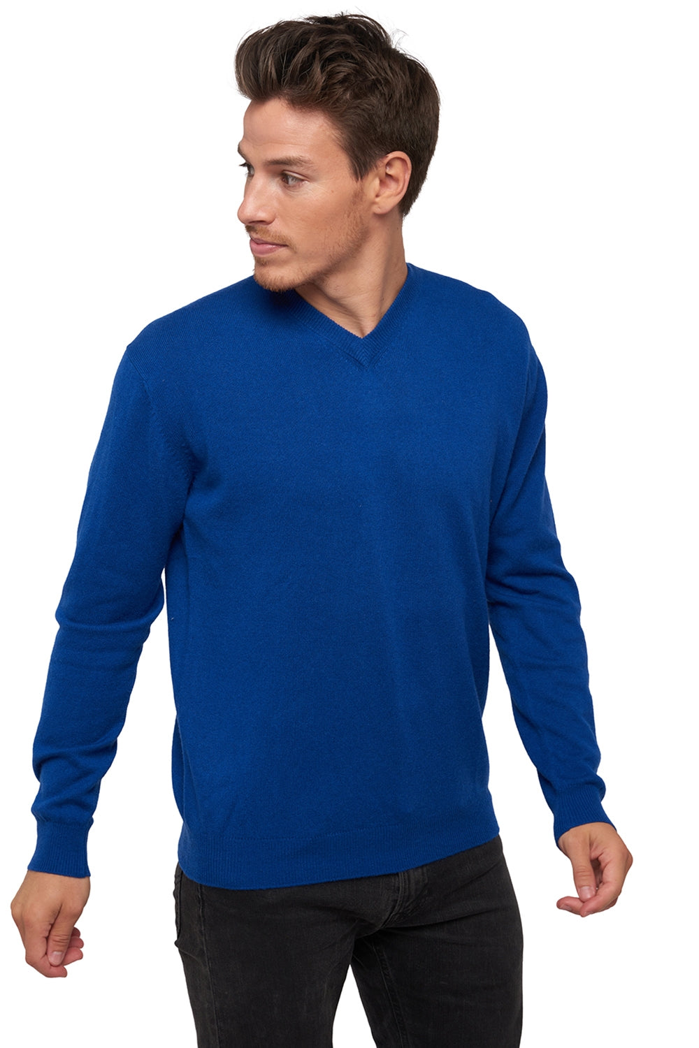 Maglione in cashmere, 100% Cashmere, uomo, scollo a V, taglio dritto, maniche lunghe, normale / 2 e 4 fili, maglia normale, Mahogany