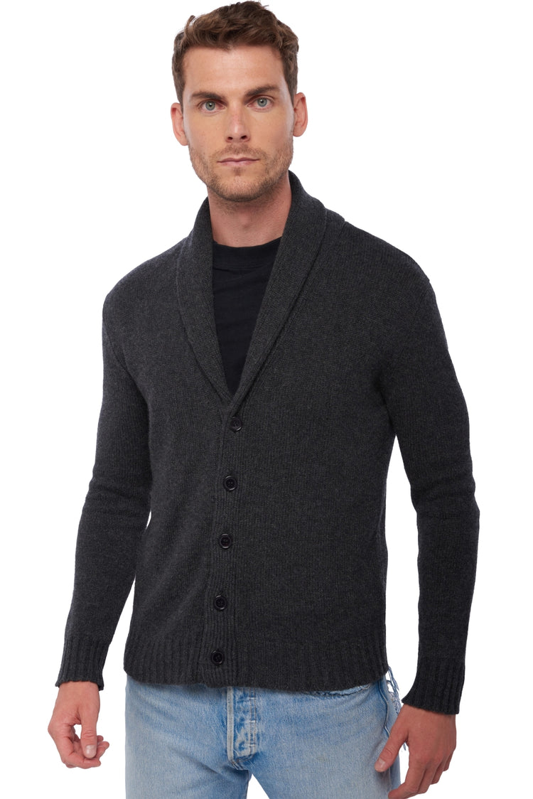 Cardigan in cashmere, 100% Cashmere, uomo, collo a scialle, chiusura con bottoni, taglio dritto, maniche lunghe, filato grosso / 6 fili e +, maglia normale, Mahogany