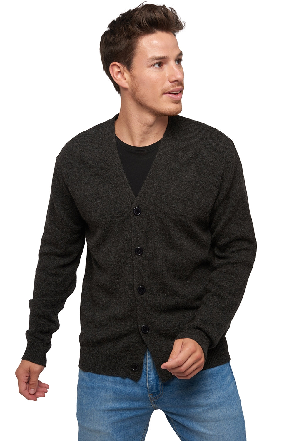 Cardigan in cammello, 100% Cammello, uomo, scollo a V, chiusura a bottoni, taglio dritto, maniche lunghe, normale / 2 e 4 fili, maglia normale, Mahogany