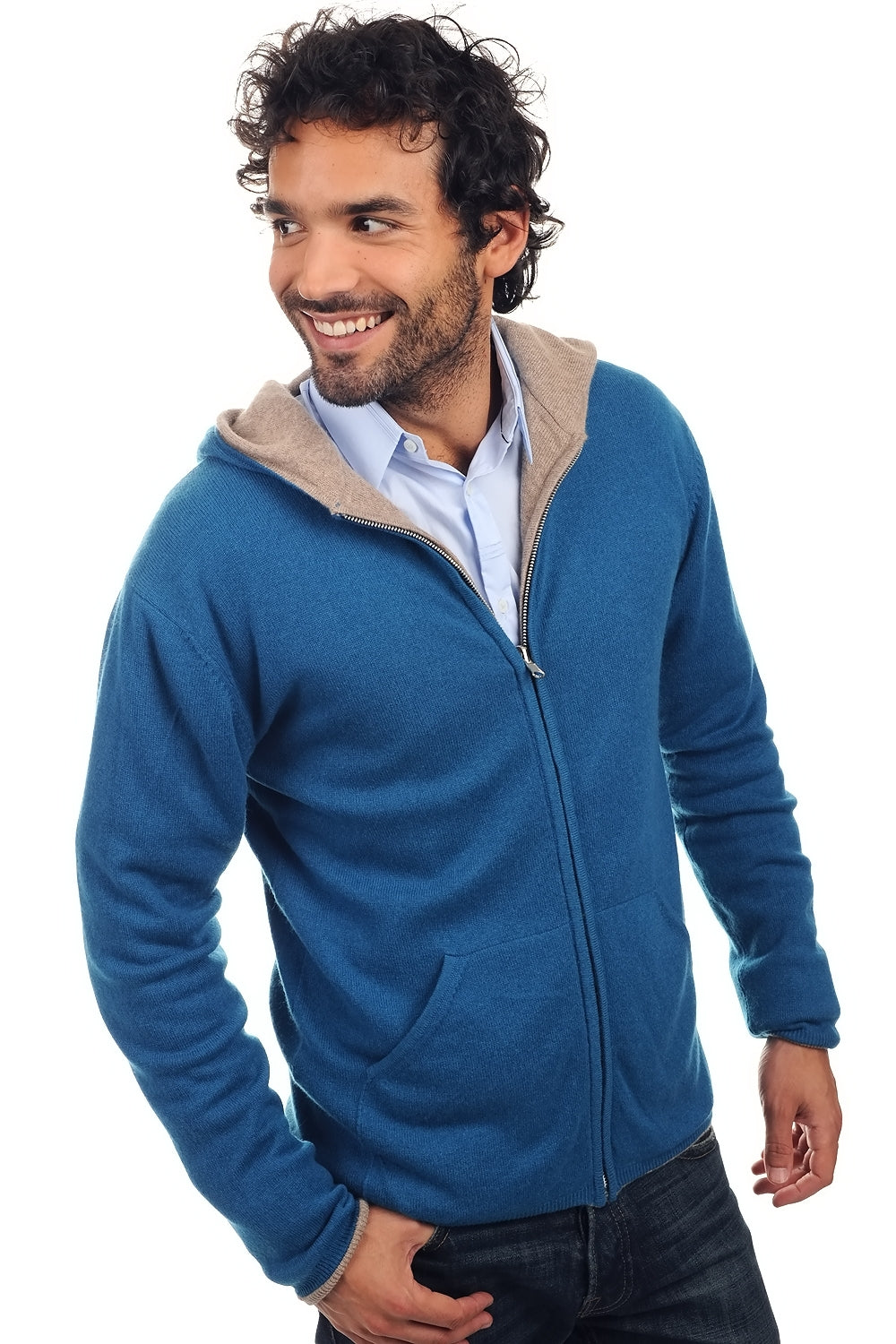 Carson in cashmere uomo - bleu canard / natural brown - Mahogany