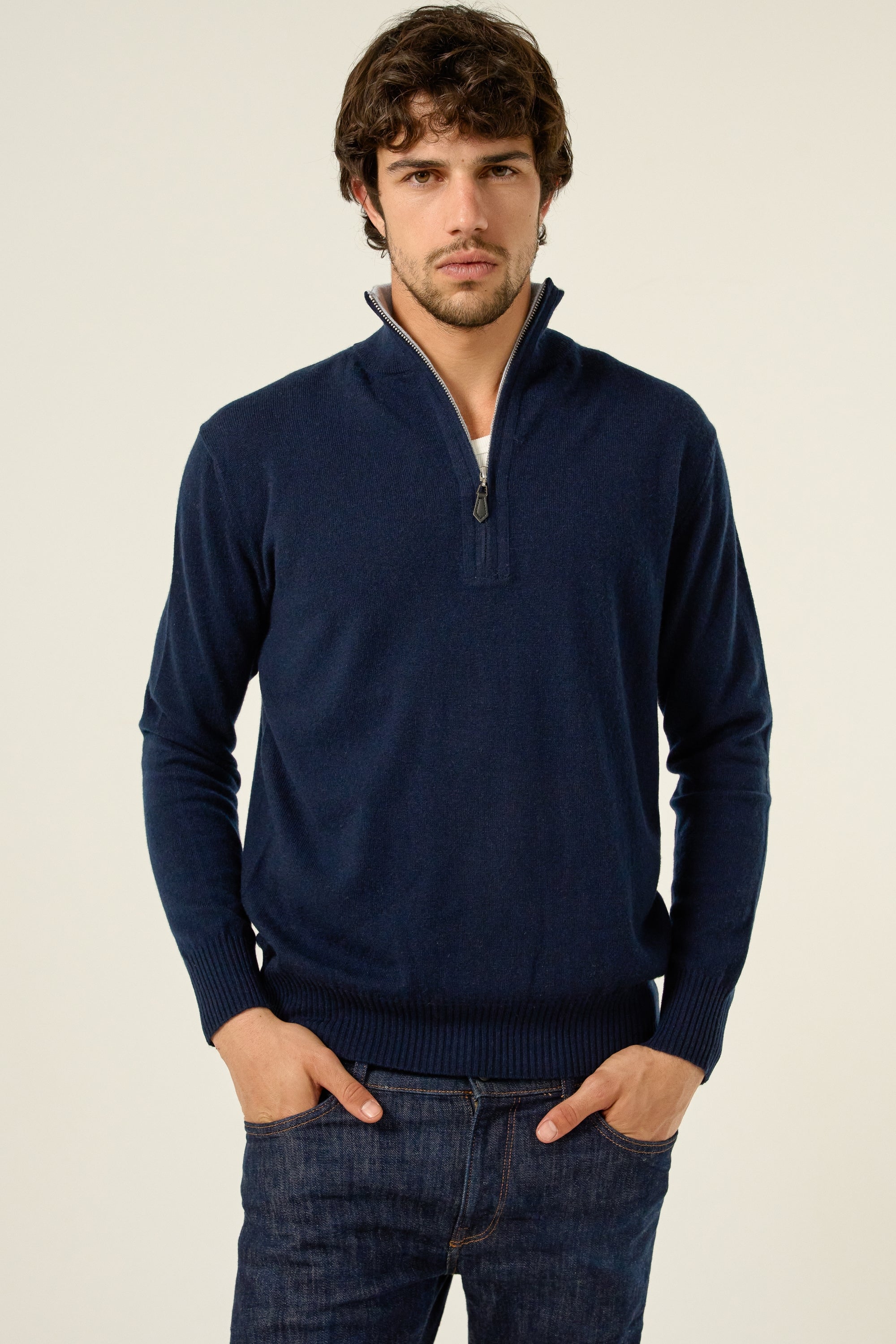 Henri in cashmere uomo - blu marino scuro / cielo - Mahogany
