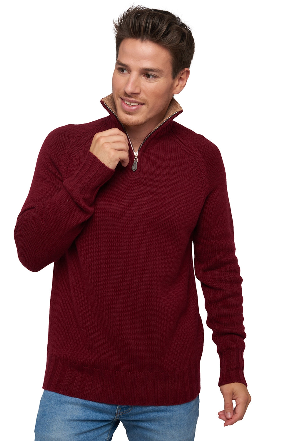 Olivier in cashmere uomo - bordeaux / cammello - Mahogany