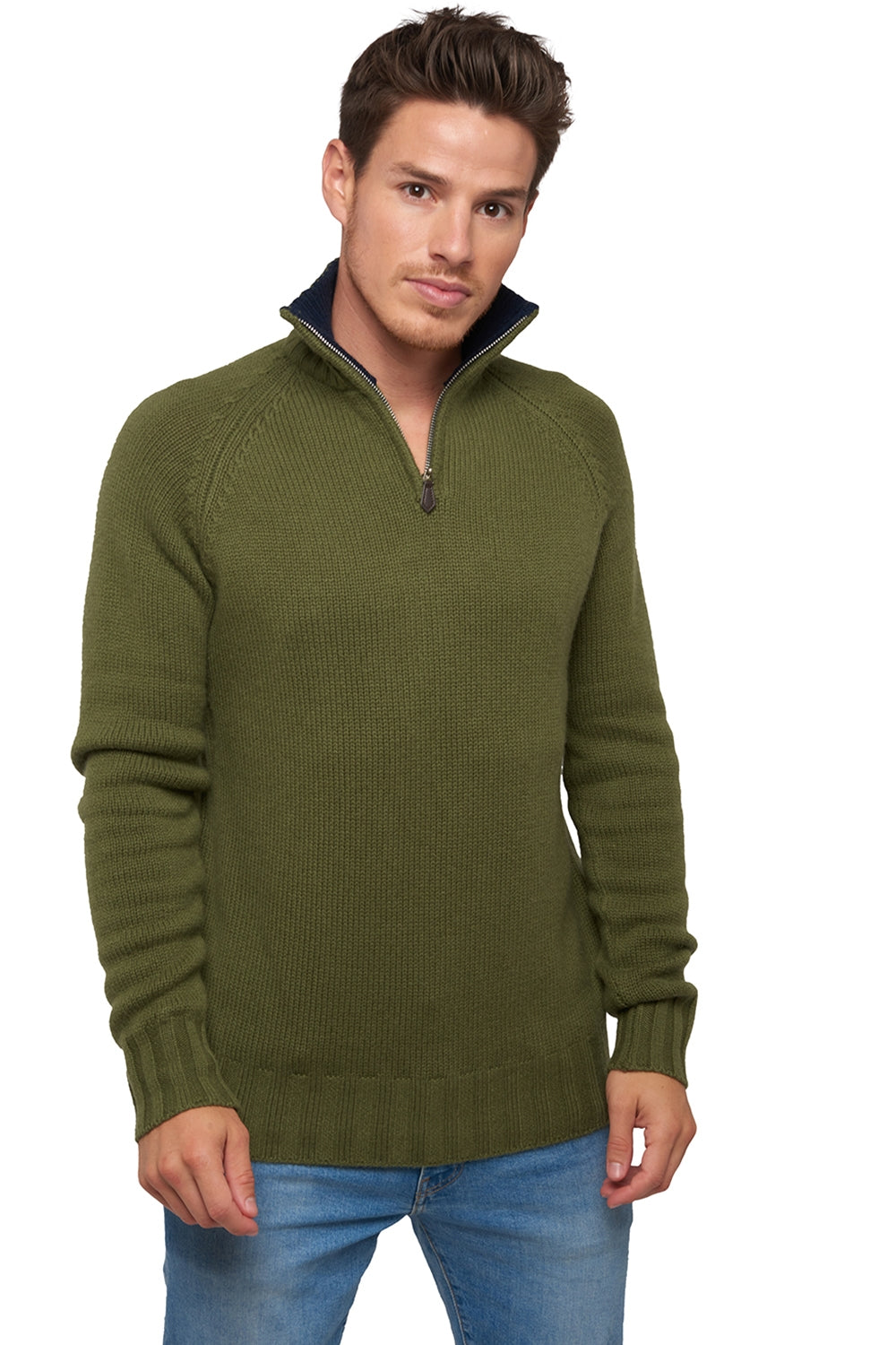Olivier in cashmere uomo - kaki / blu marino scuro - Mahogany
