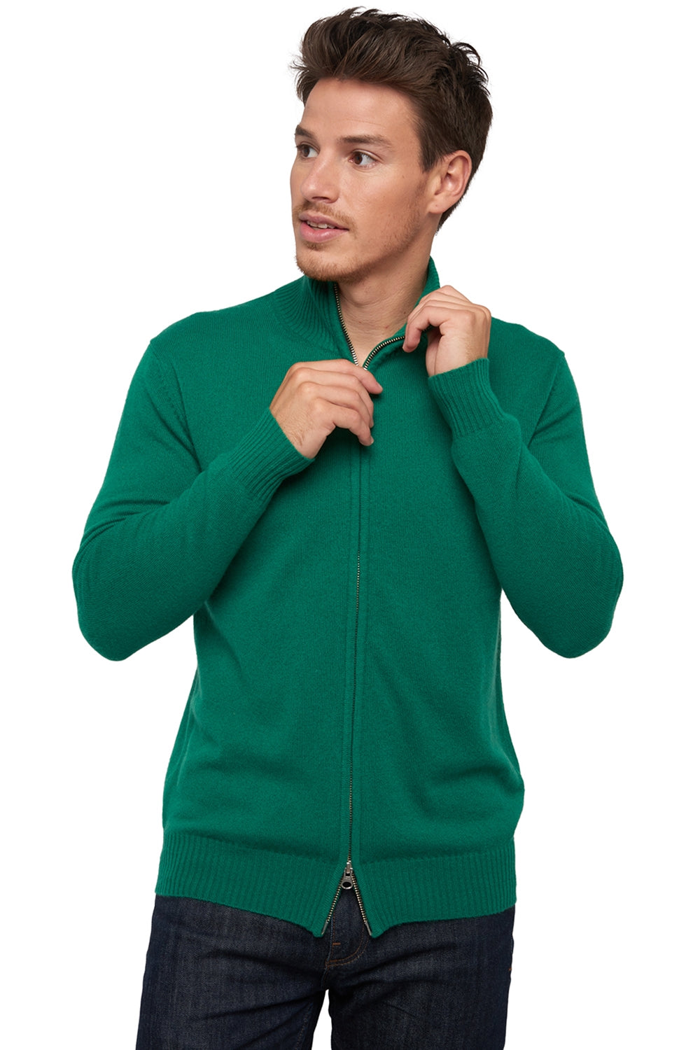 Thobias in cashmere uomo - green grass - Mahogany