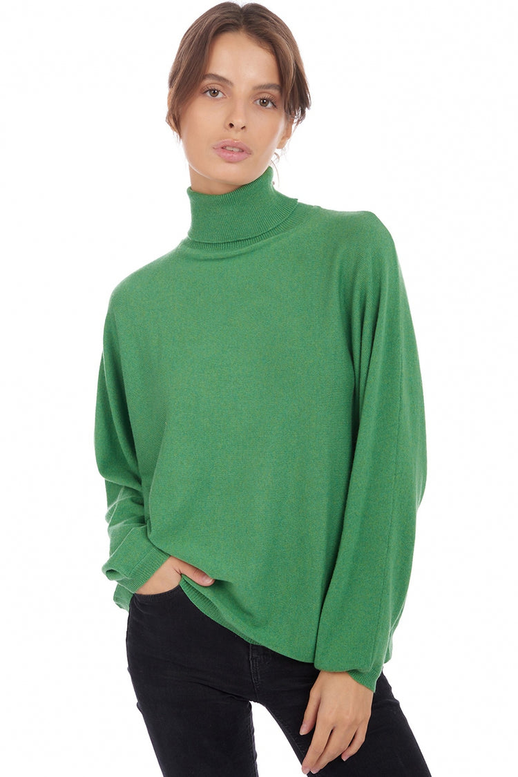 Maglione in cashmere, 100% Cashmere, donna, collo arrotolato, taglio oversize, maniche a pipistrello, normale / 2 e 4 fili, maglia normale, Mahogany
